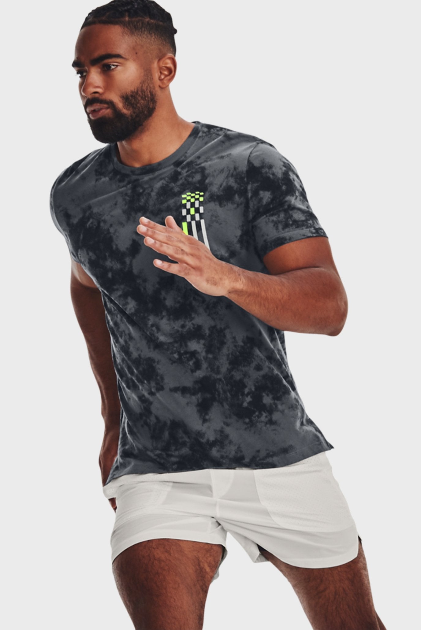 Мужская серая футболка с узором UA RUN ANYWHERE SS TEE 4