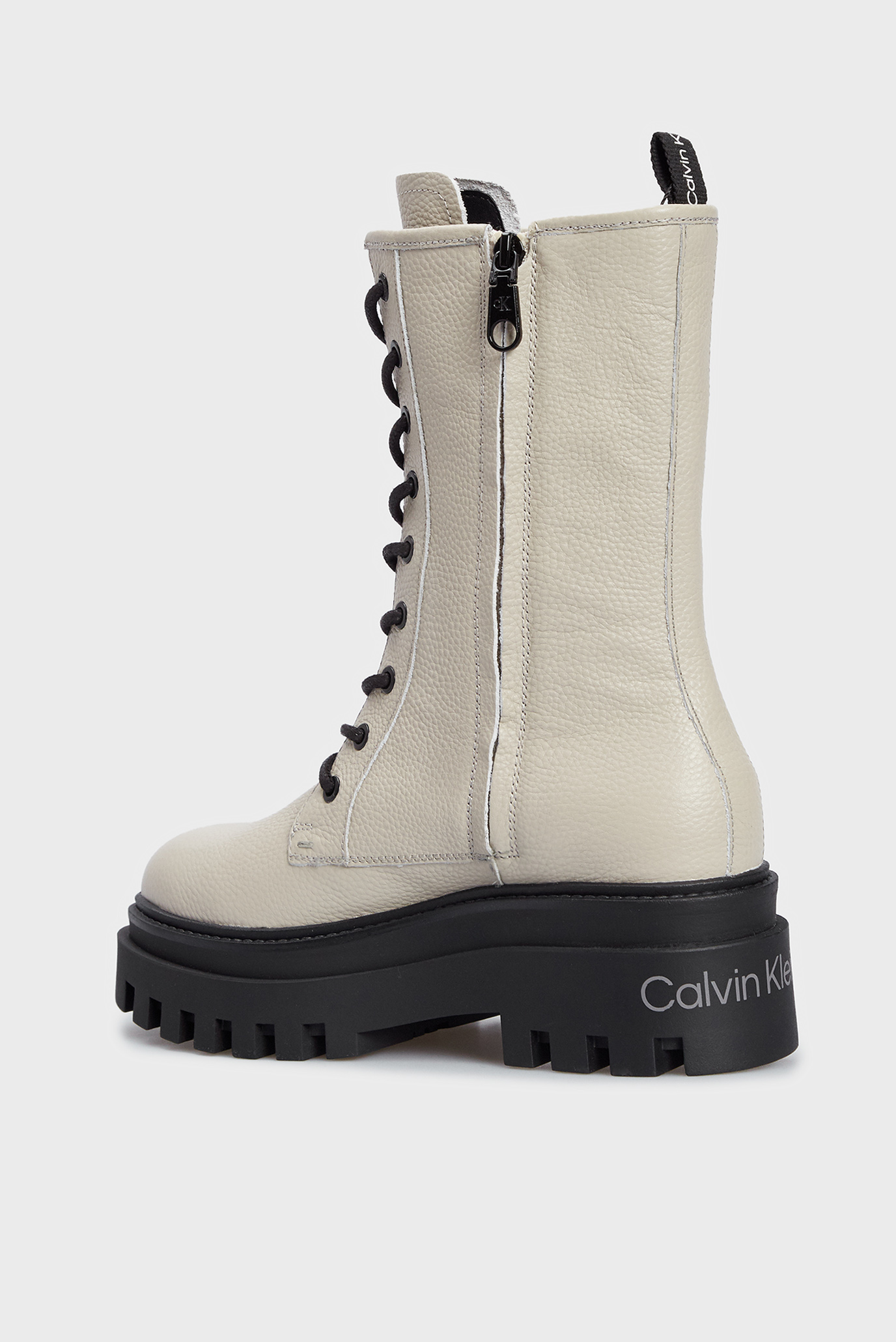 Женские бежевые кожаные ботинки FLATFORM 10