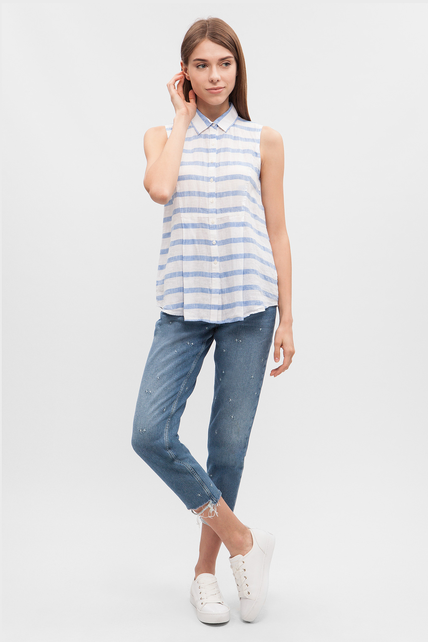 Женская белая блуза в полоску 5