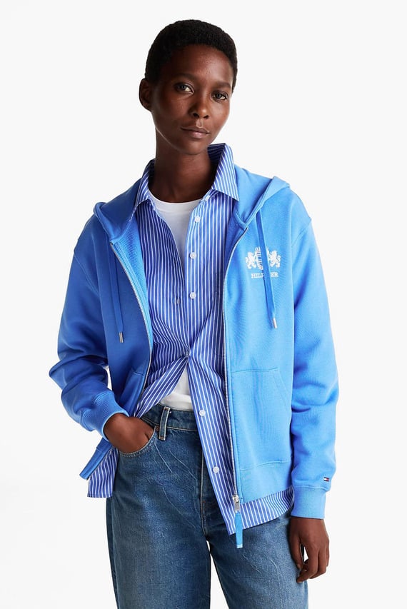 Женское голубое худи REG VARSITY ZIP HOODIE