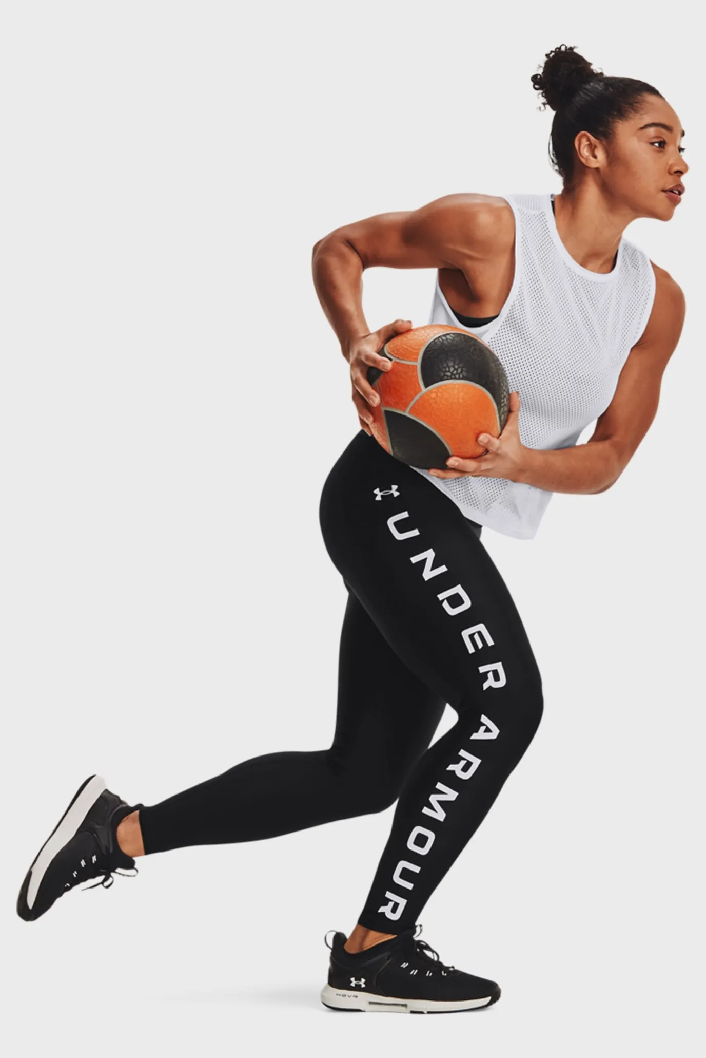 Женские черные тайтсы UA HG Armour Branded Leg-BLK 2