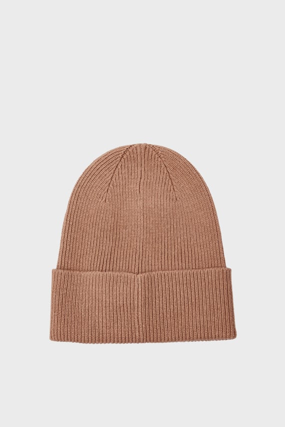 Женская коричневая шапка CK EMBROIDERY FINE RIB BEANIE