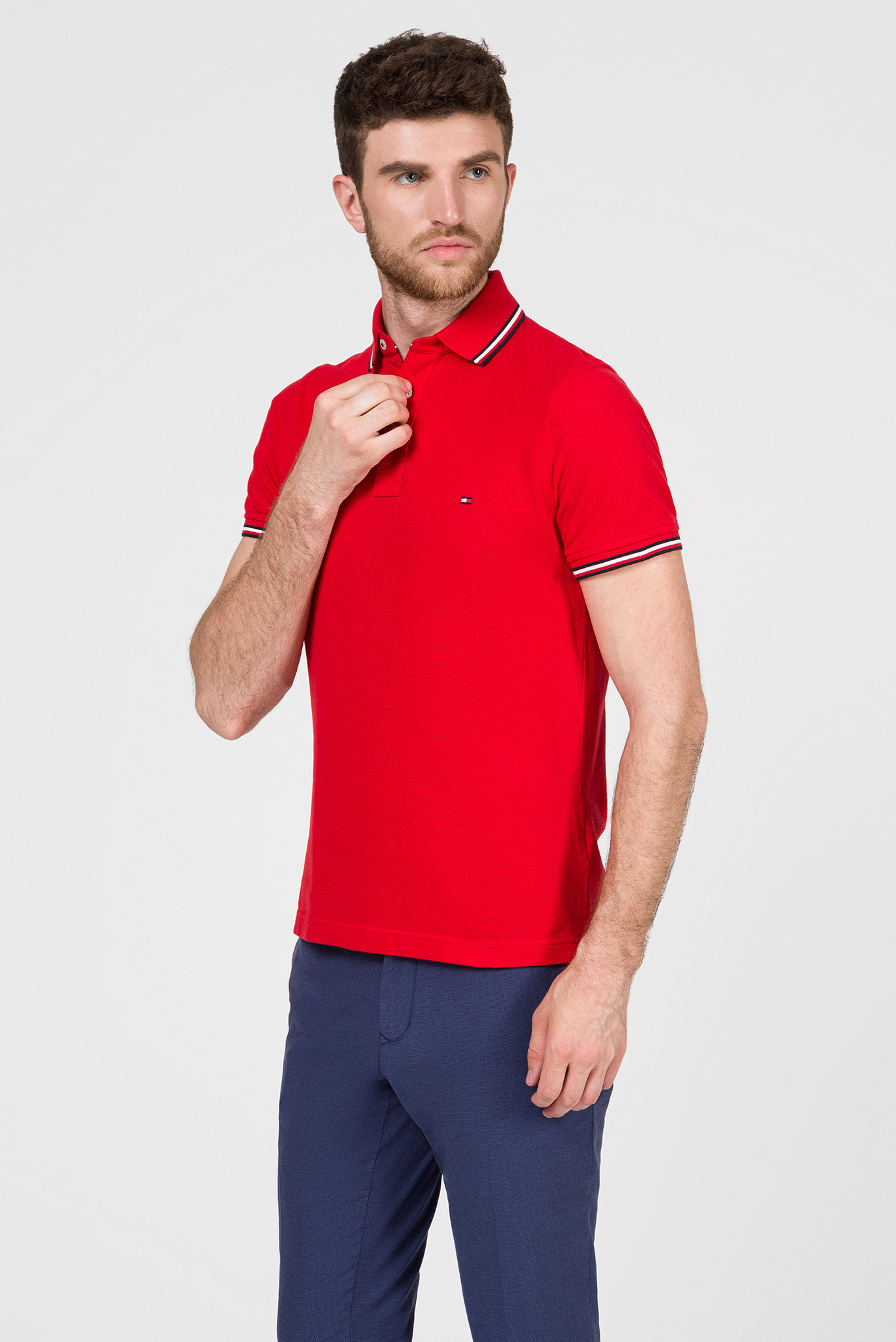 Мужское красное поло TIPPED SLIM 7