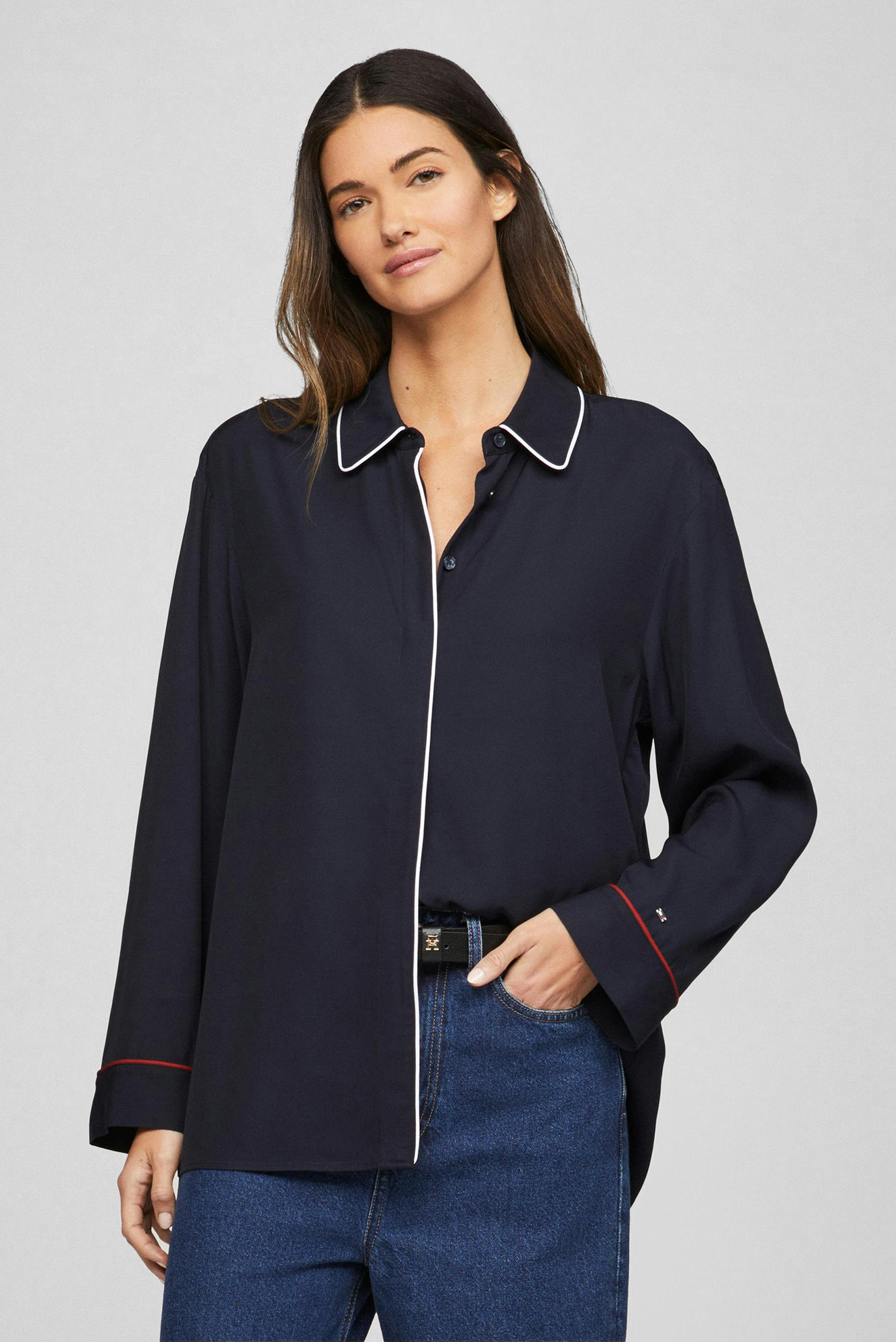 Женская темно-синяя блуза RWB PIPING RELAXED 4