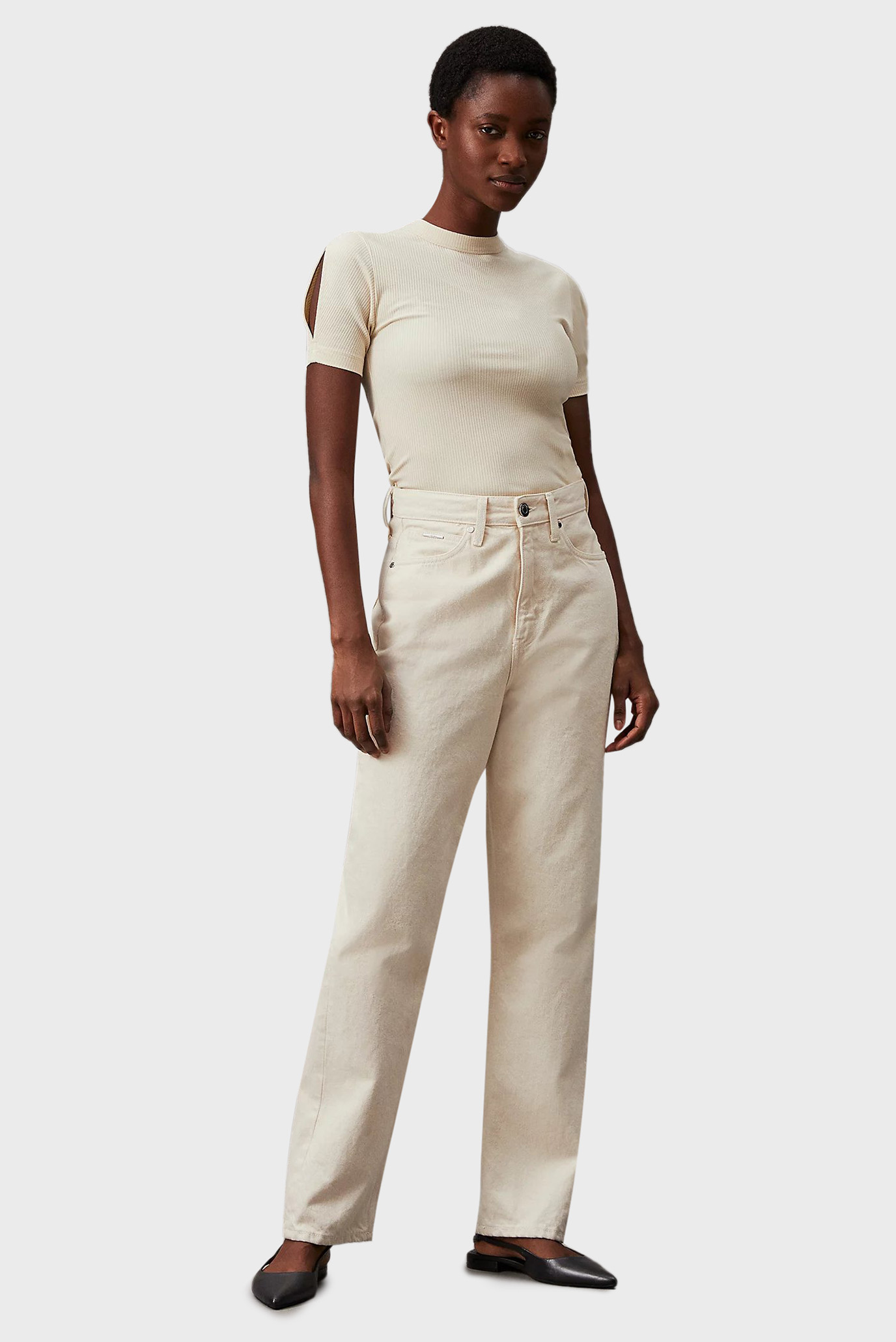 Женский бежевый топ MODAL RIB SLIT DETAIL 2