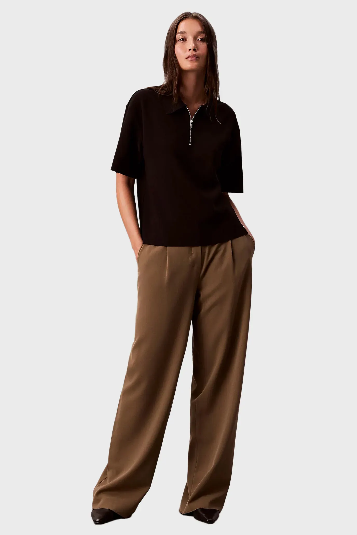 Поло SS TAILORED KNIT COLLAR ZIP TOP 2