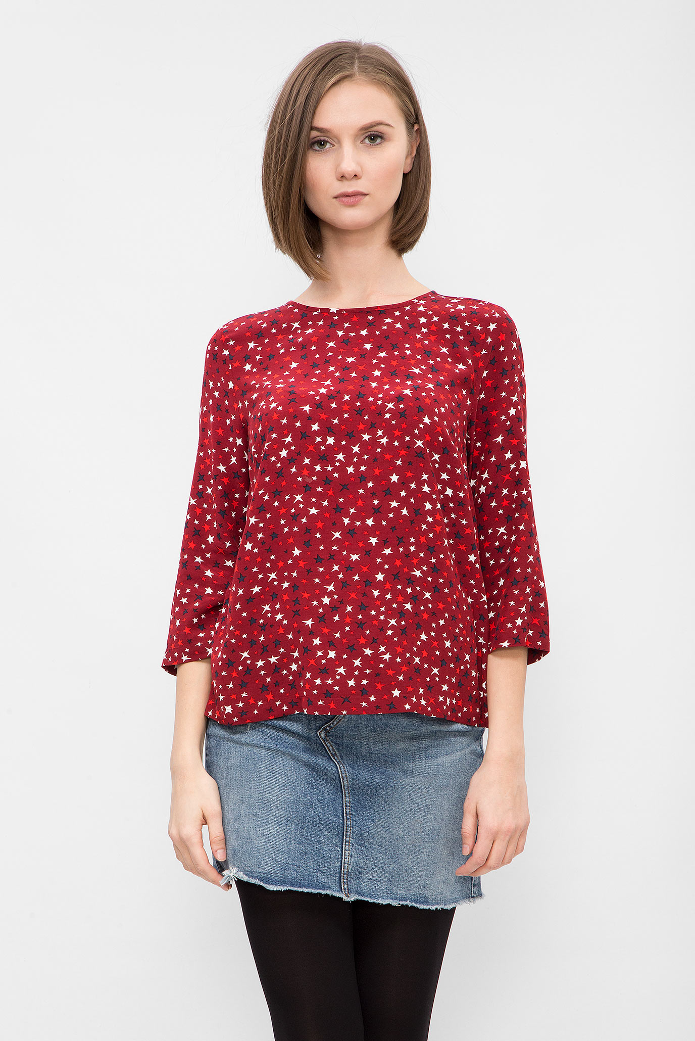 Женская бордовая блуза с принтом 6