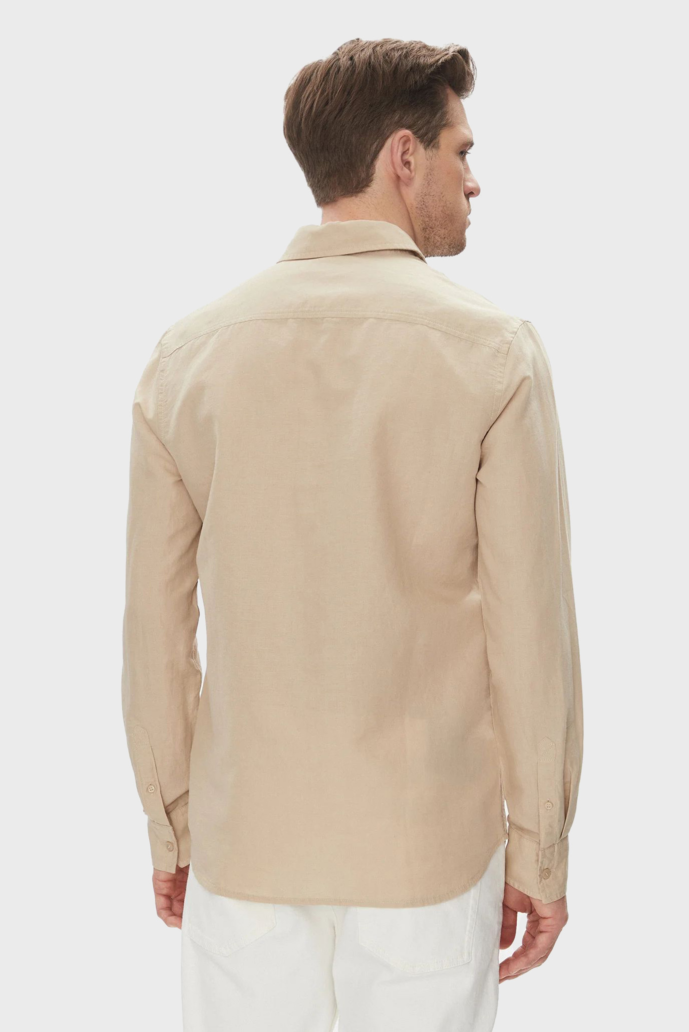 Мужская бежевая льняная рубашка 3
