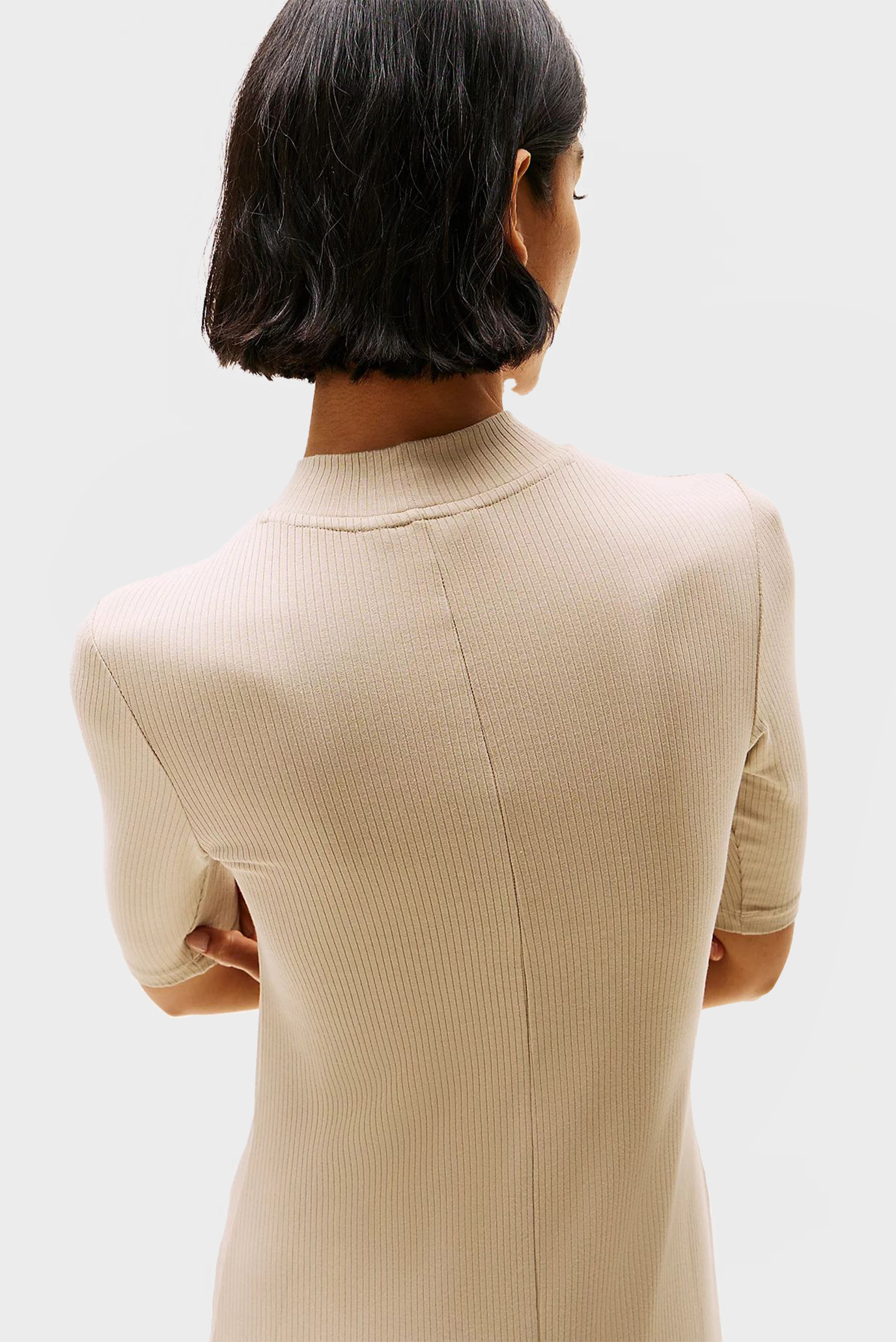 Женское бежевое платье SLIM 5X2 RIB MIDI DRESS 1 2 4