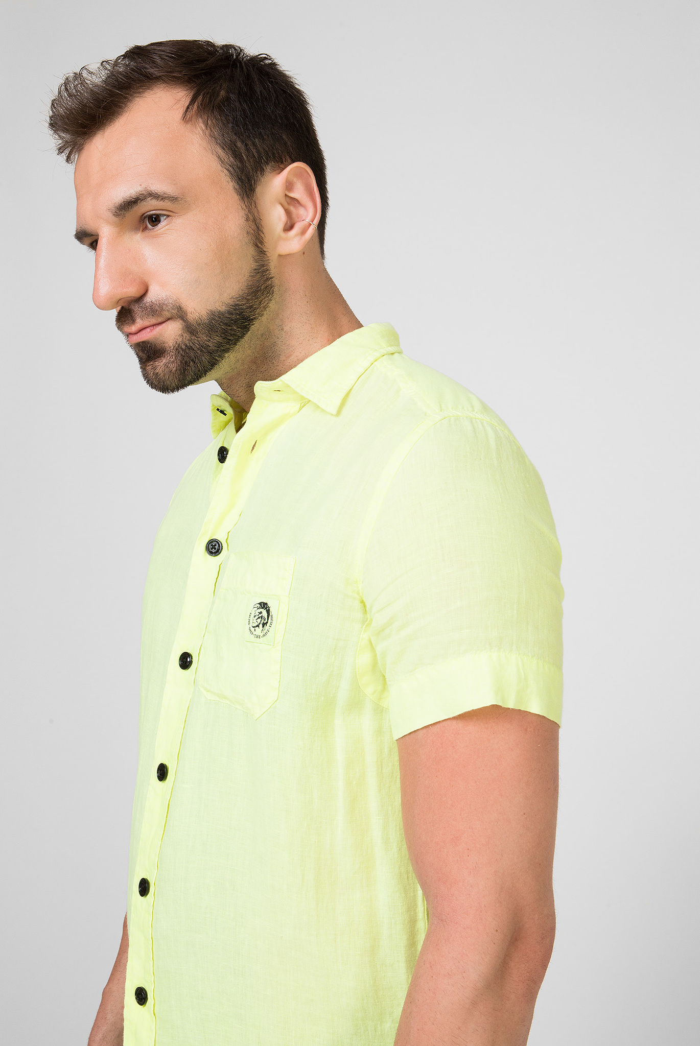 Мужская желтая льняная рубашка S-kiruma 2