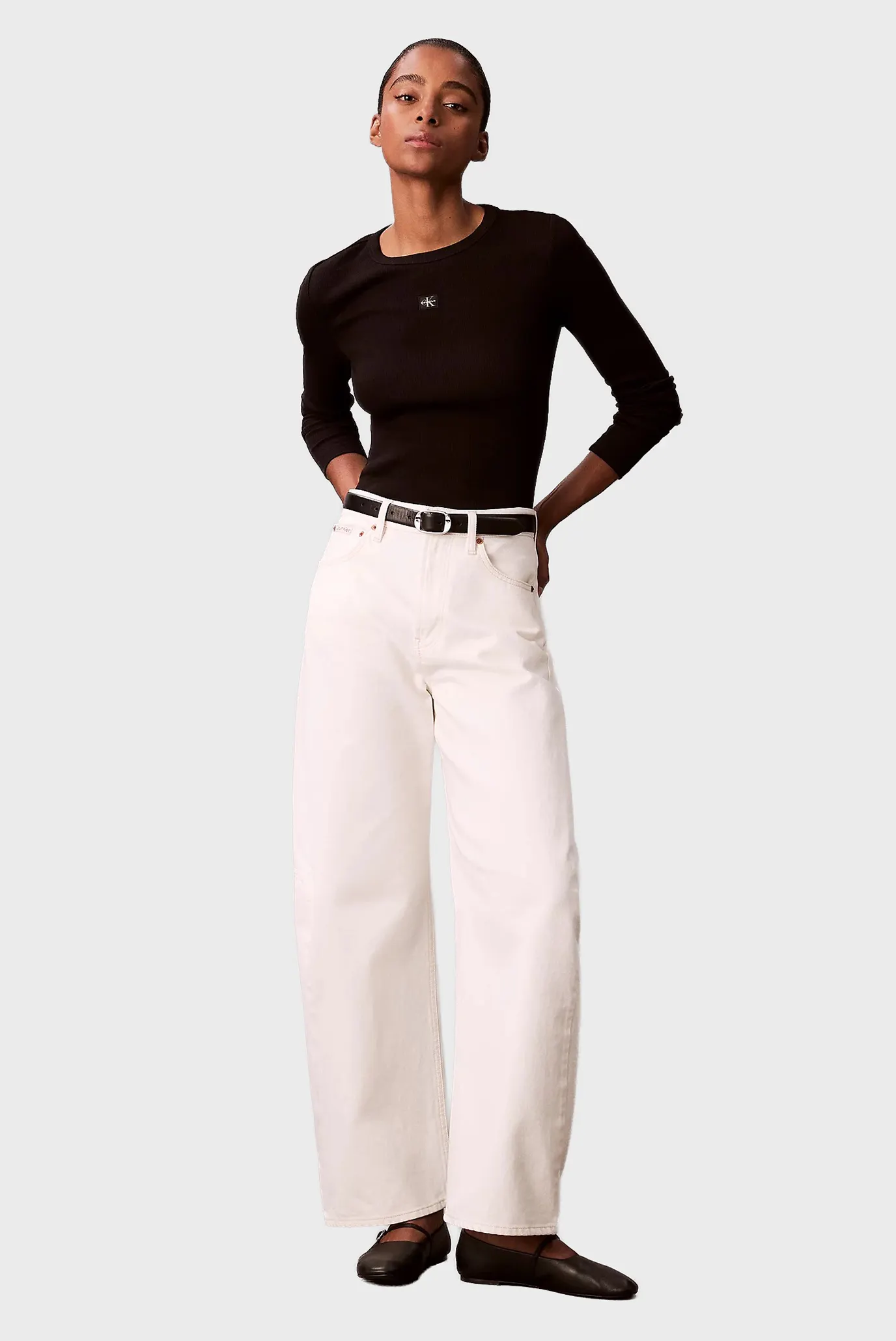 Лонгслив LS WOVEN LABEL 2X2 RIB CREW TOP 2