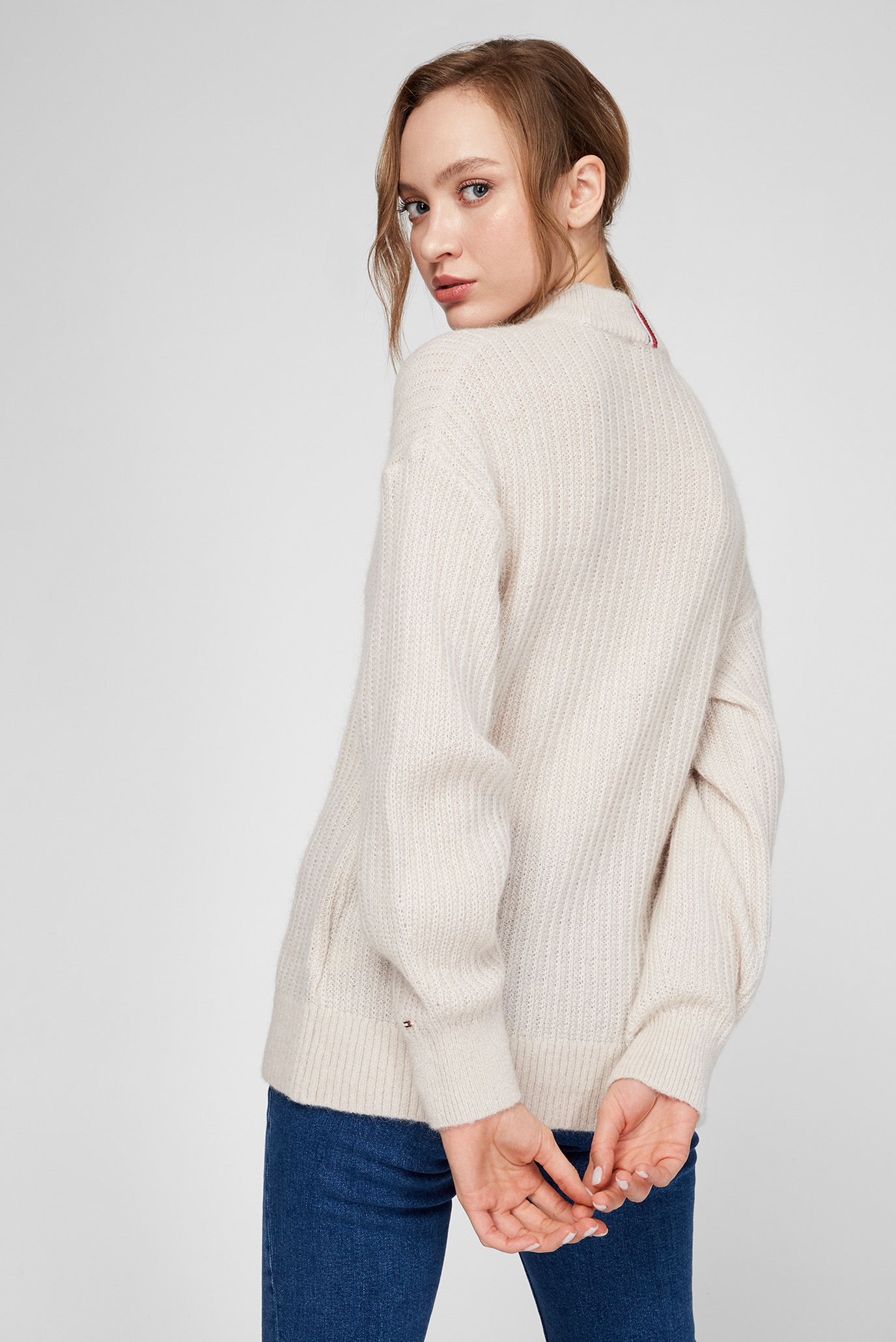 Женский бежевый свитер TEXTURED STITCH MOCK-NK 7