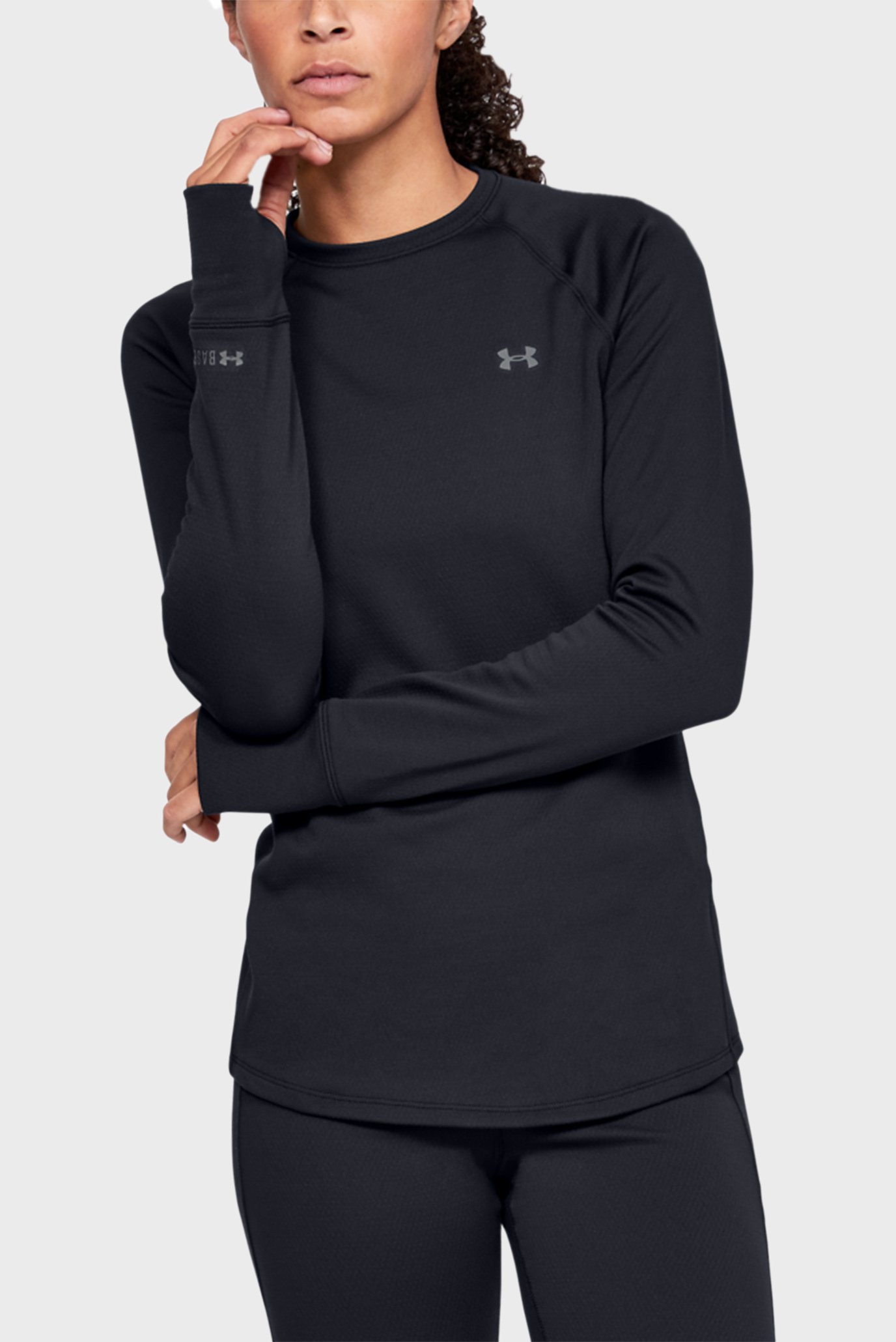 Женский черный лонгслив UA Base Crew 3.0 6