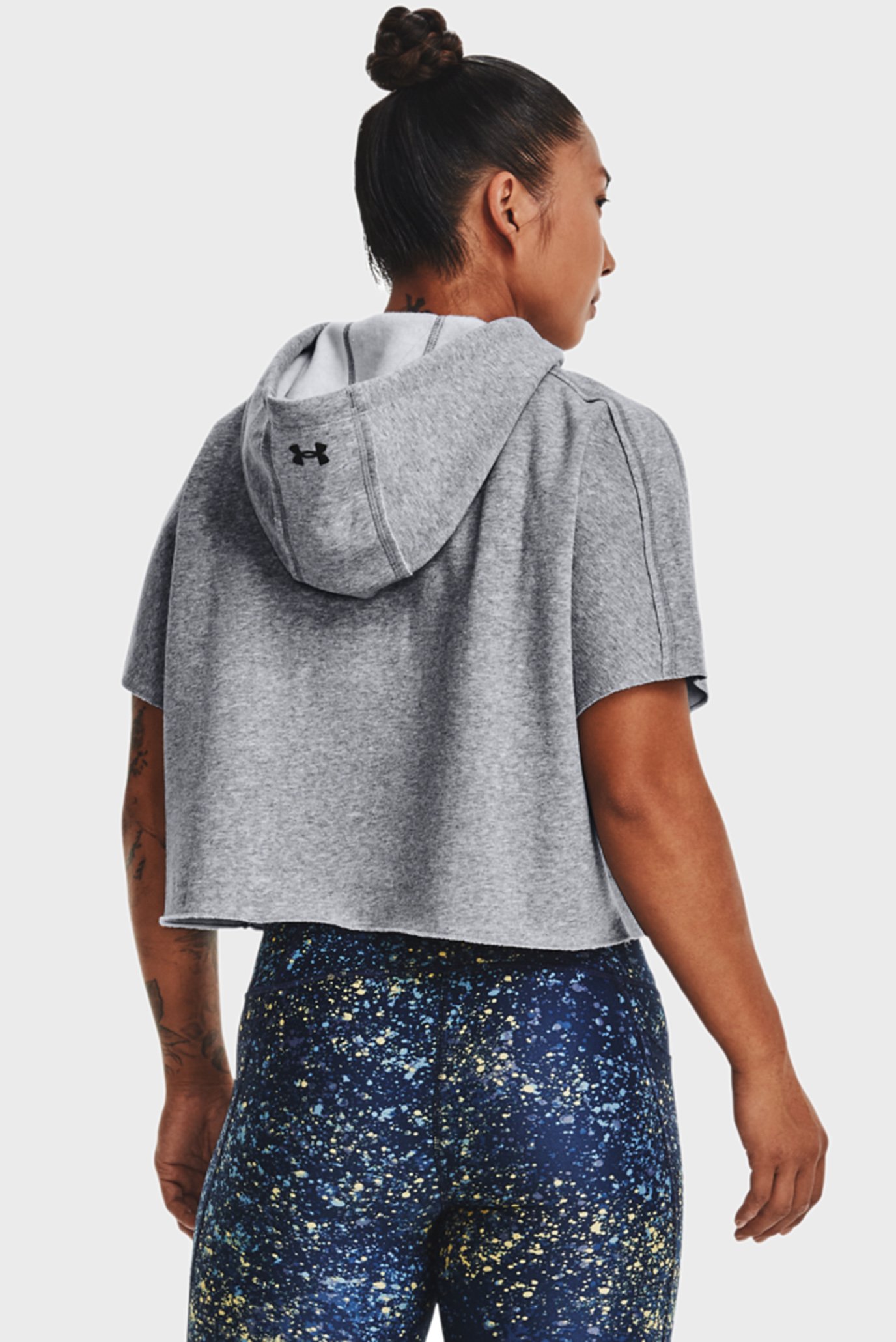 Женское серое худи UA Pjt Rock SS Fleece Hde 3