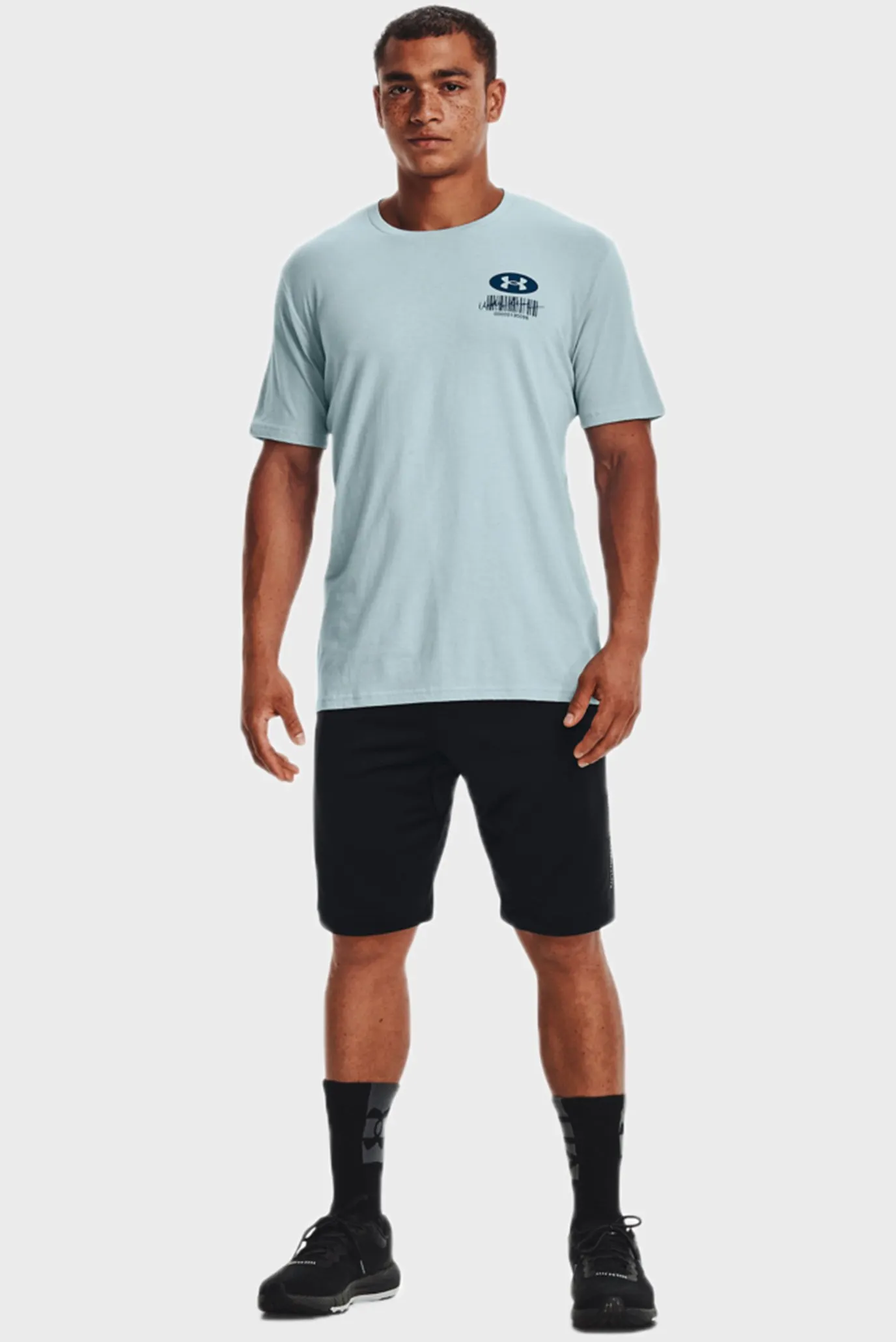 Мужская голубая футболка UA SYMBOL BARCODE SS 9