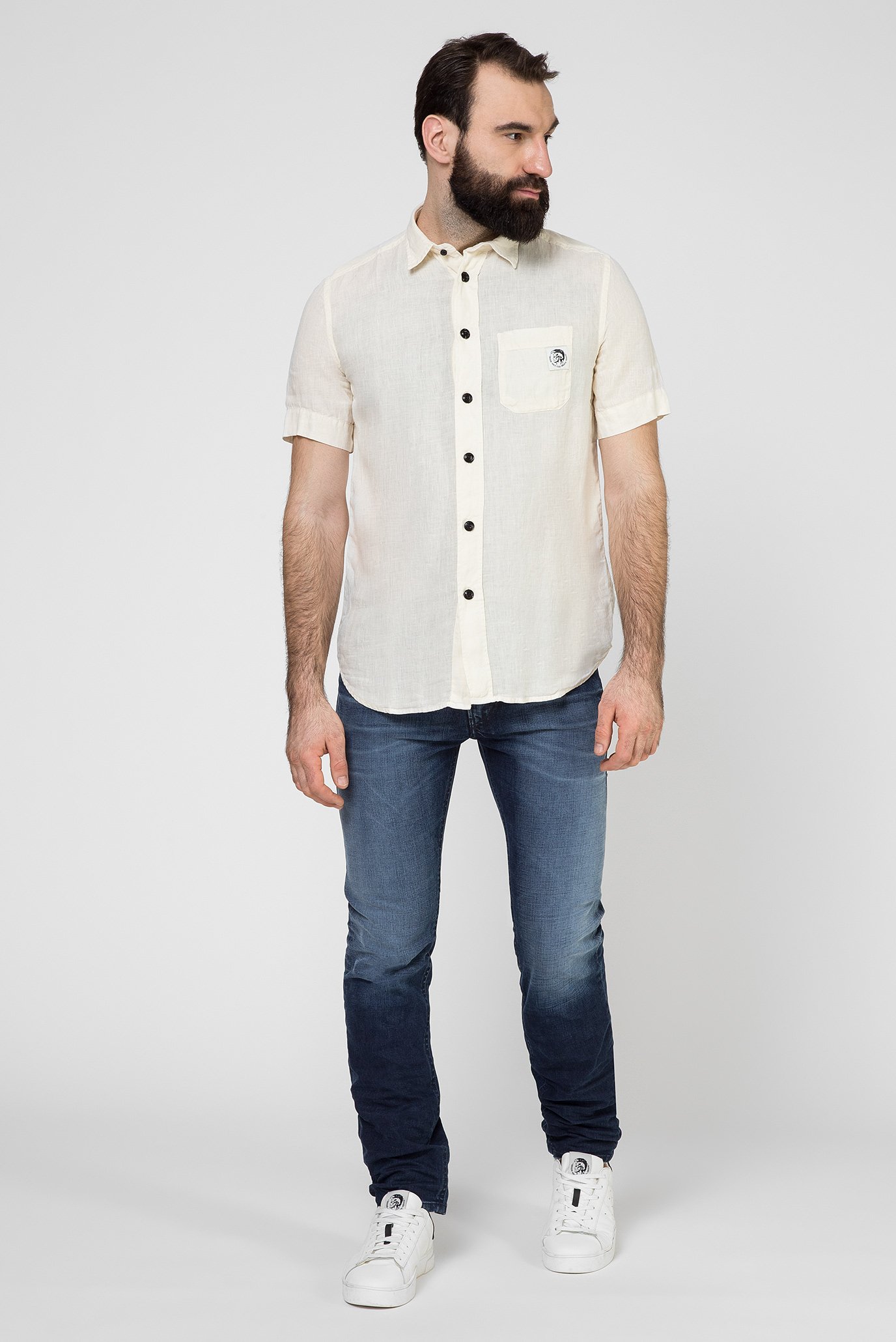 Мужская бежевая льняная рубашка S-KIRUMA 10