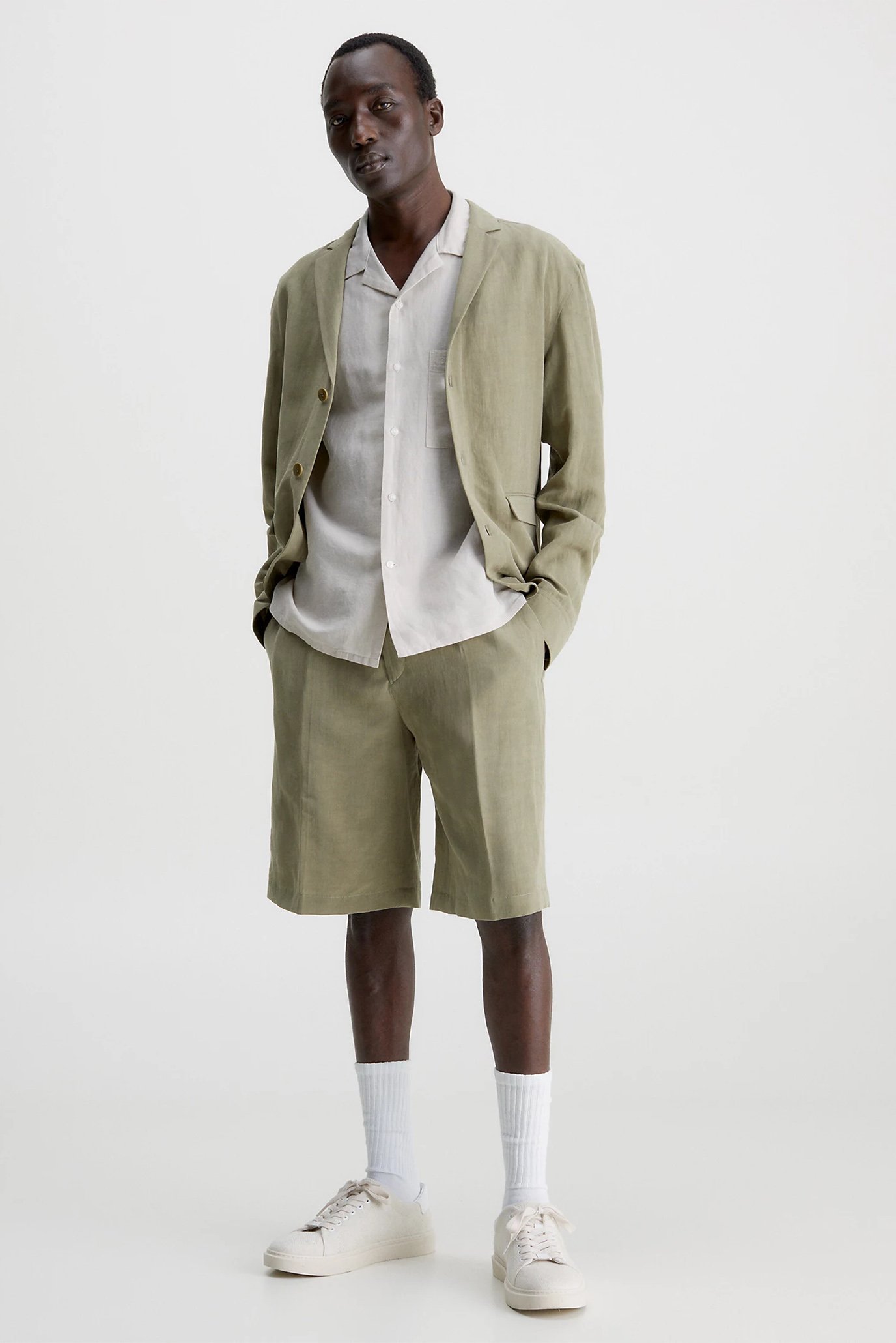 Мужские оливковые шорты LINEN VISCOSE SHORTS 2