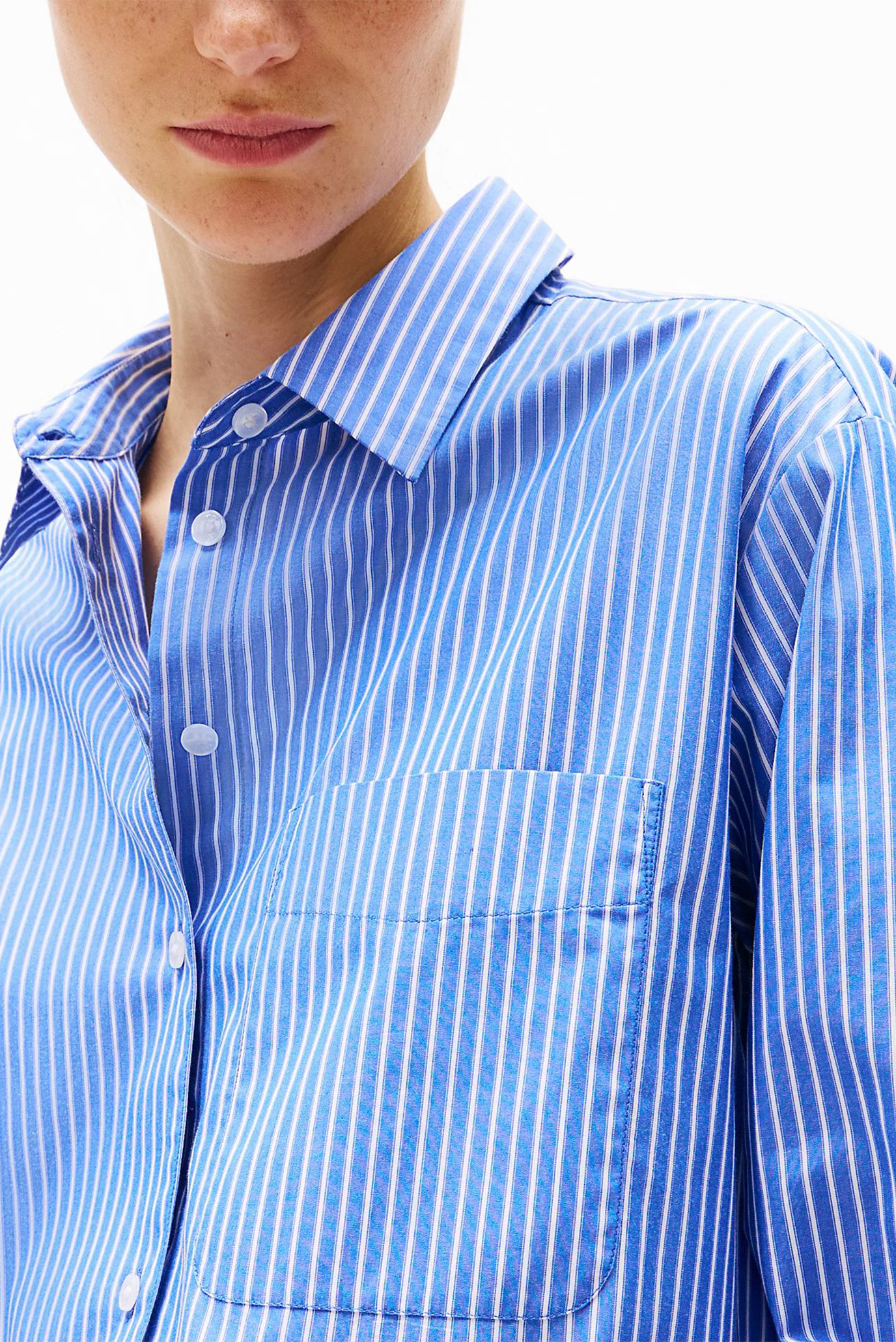 Женская синяя рубашка в полоску ESS POPLIN EASY FITTommy Hilfiger Женская синяя рубашка в полоску ESS POPLIN EASY FIT 4