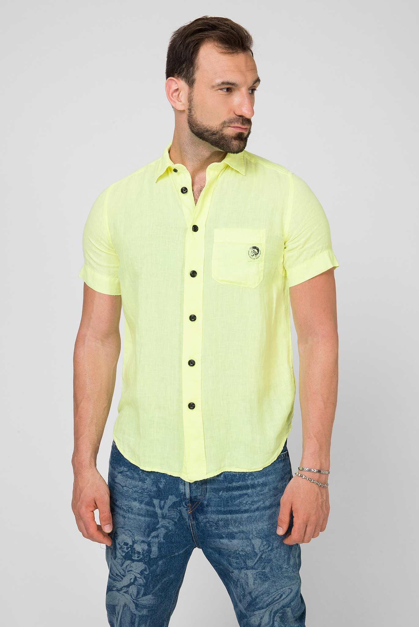 Мужская желтая льняная рубашка S-kiruma 1