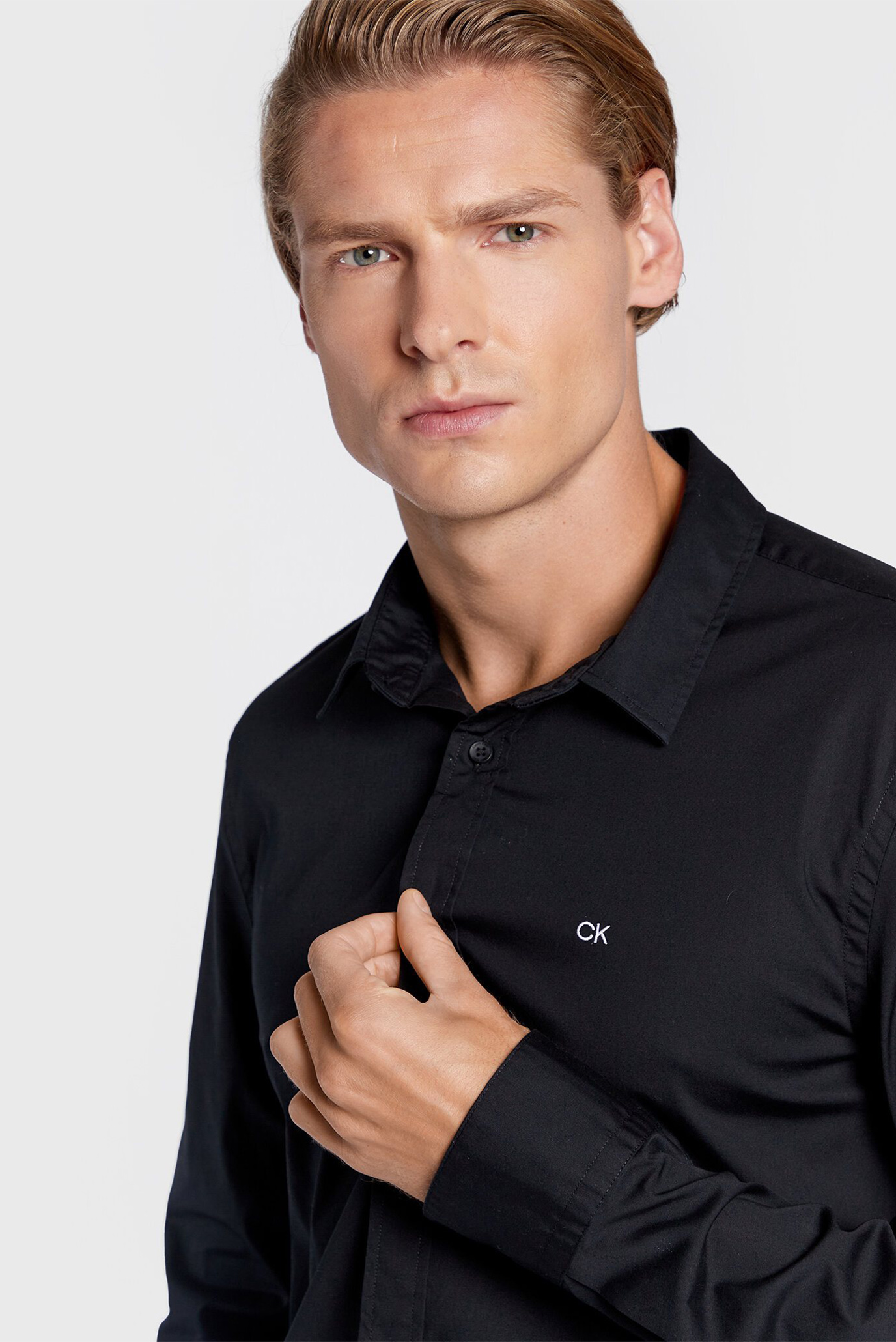 Мужская черная рубашка STRETCH POPLIN SLIM 4
