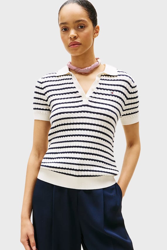 Поло CO CABLE POLO-NK SS SWEATER