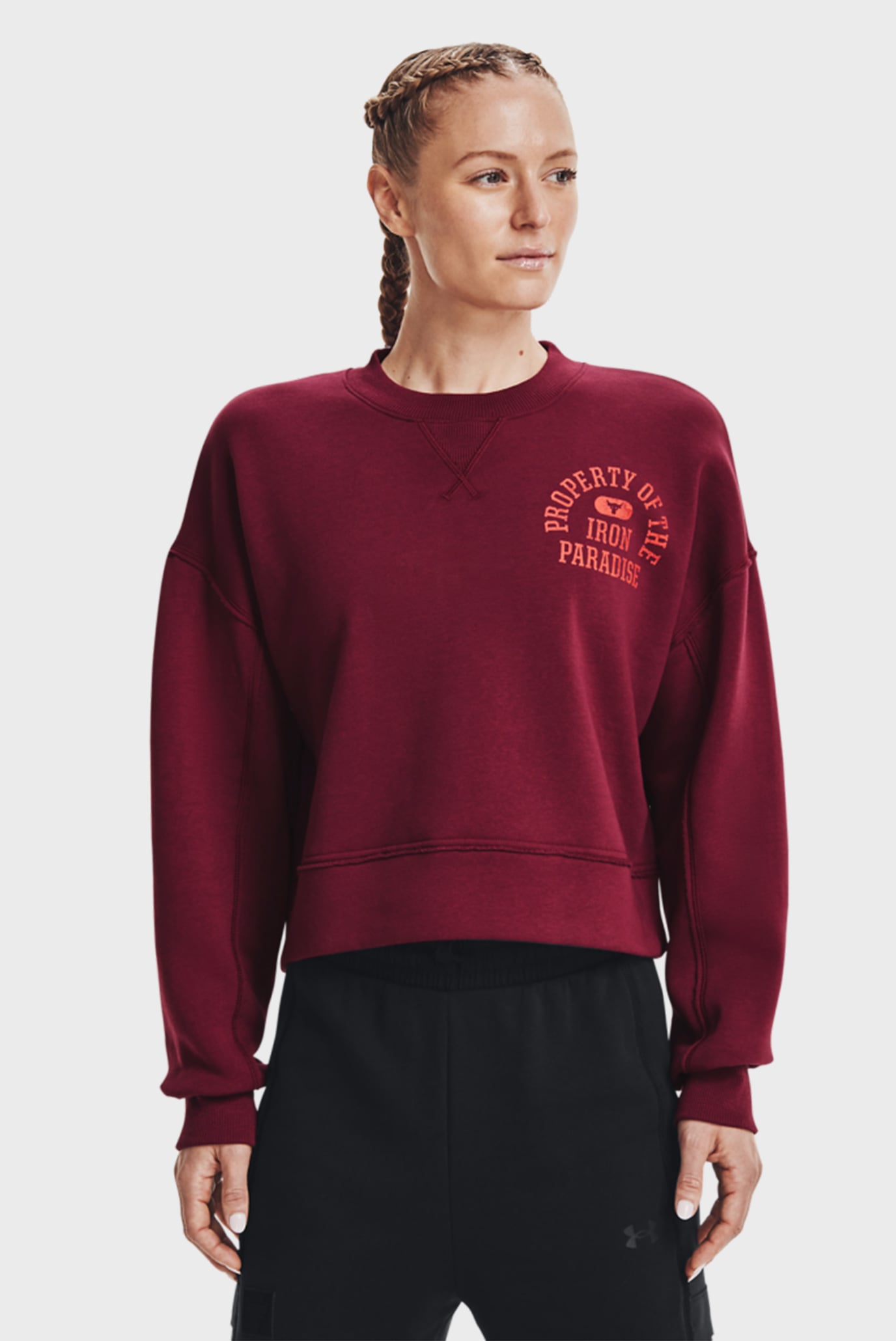 Женский бордовый свитшот UA Prjct Rock Fleece LC Crew 7