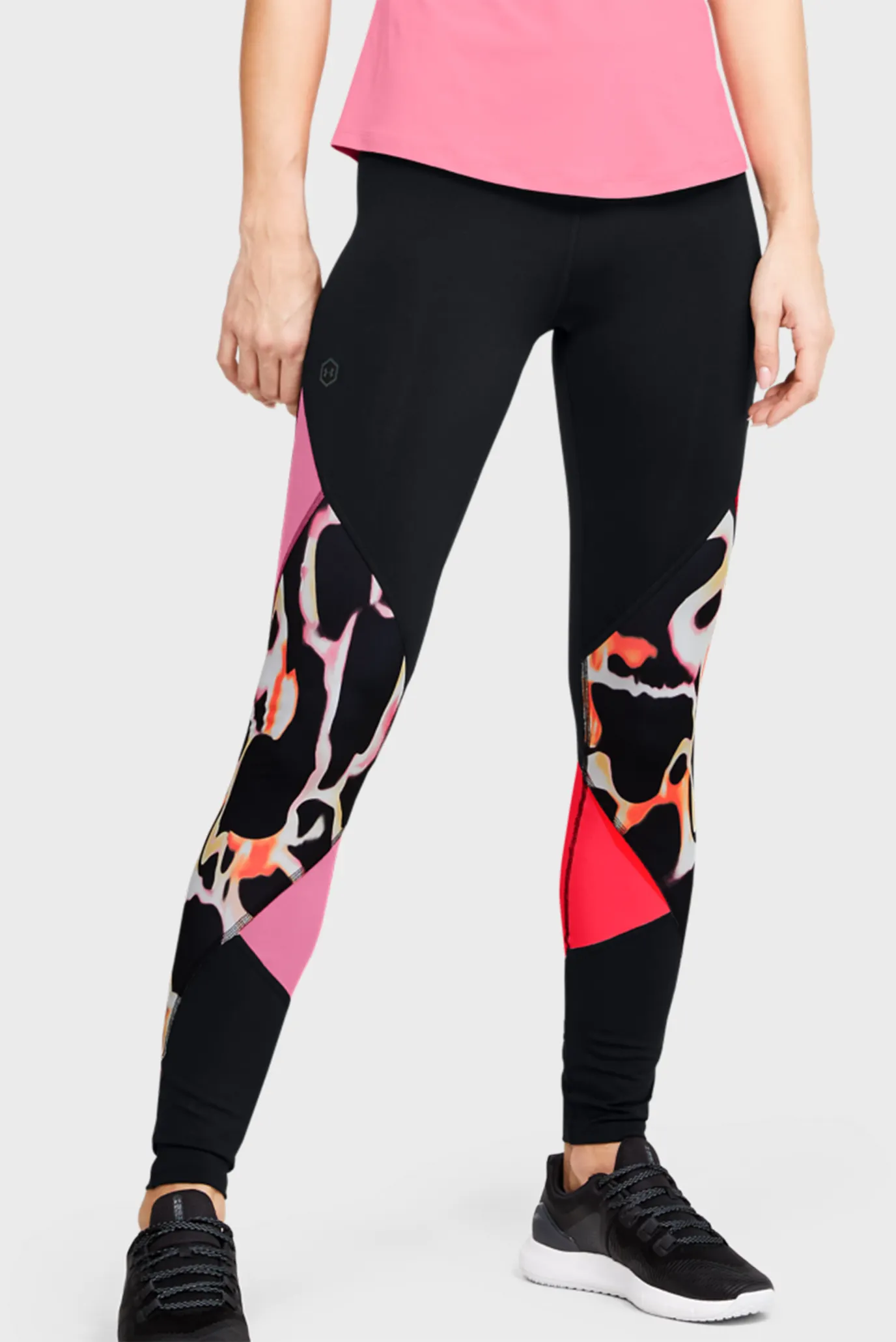 Женские черные тайтсы UA Rush Print Color Block Leggings 7
