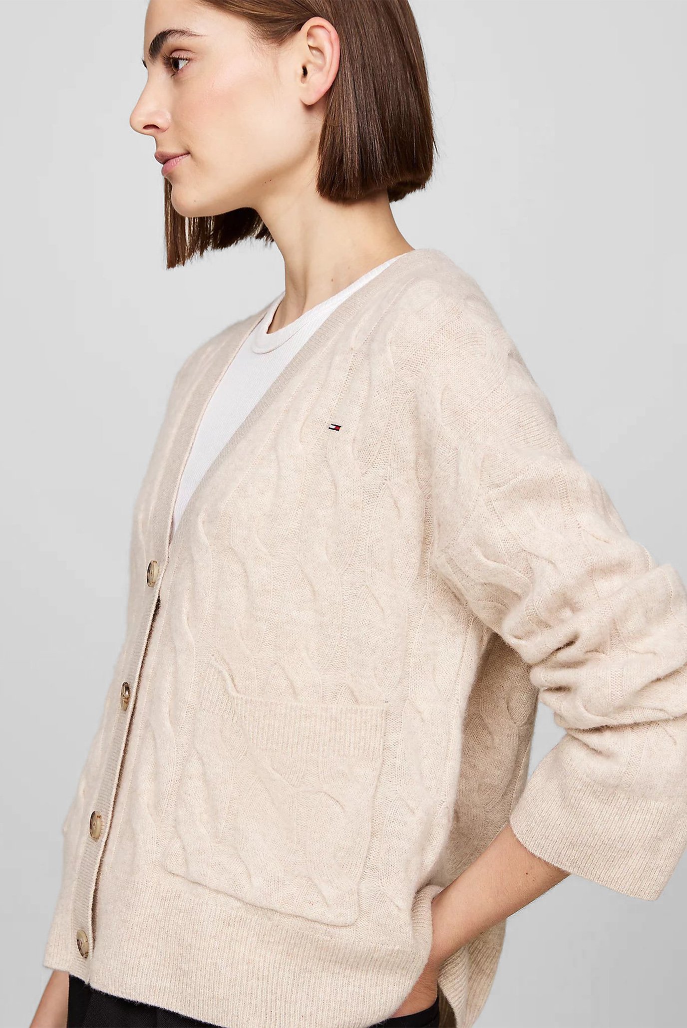 Женский бежевый шерстяной кардиган SOFT WOOL CABLE 4