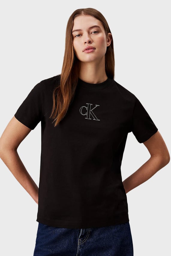 Женская черная футболка OUTLINED CK REGULAR TEE Calvin Klein Jeans
