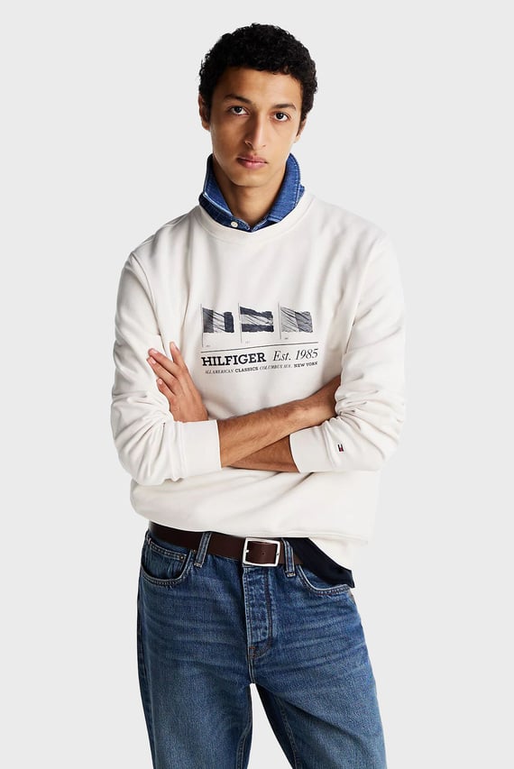 Мужской белый свитшот HILFIGER FLAGS CREWNECK