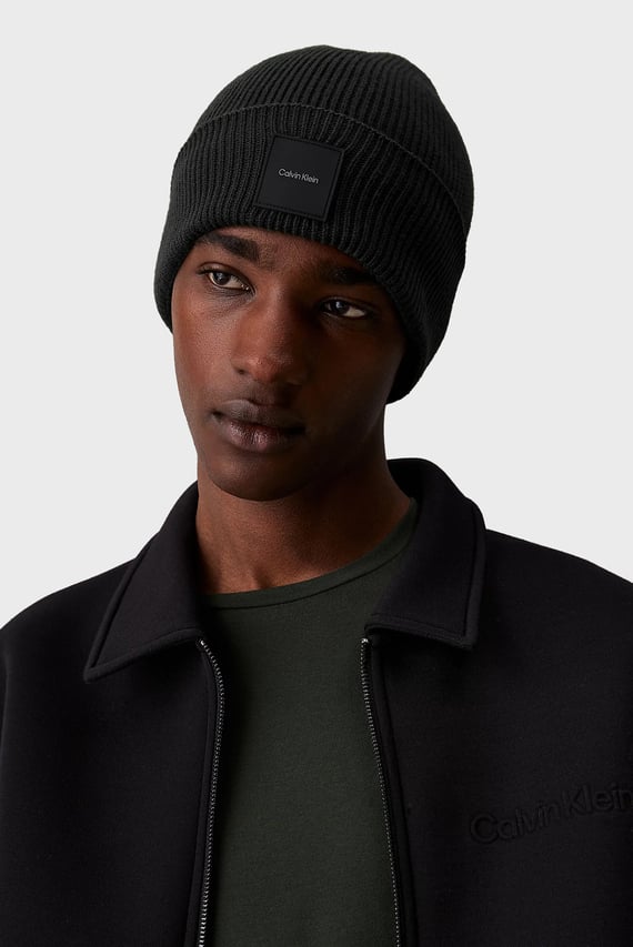 Мужская зеленая шапка COTTON WOOL FINE RIB BEANIE