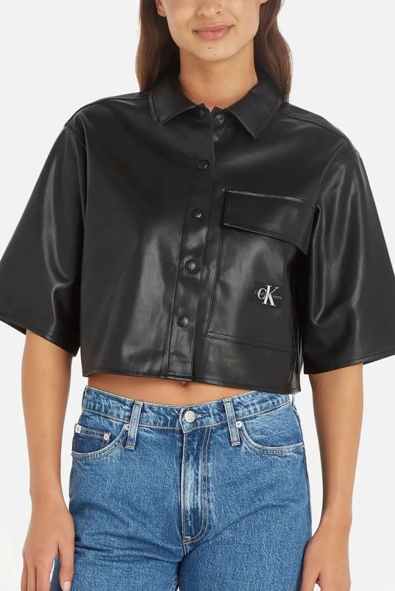 Рубашка BOXY FAUX LEATHER OVERSHIRT