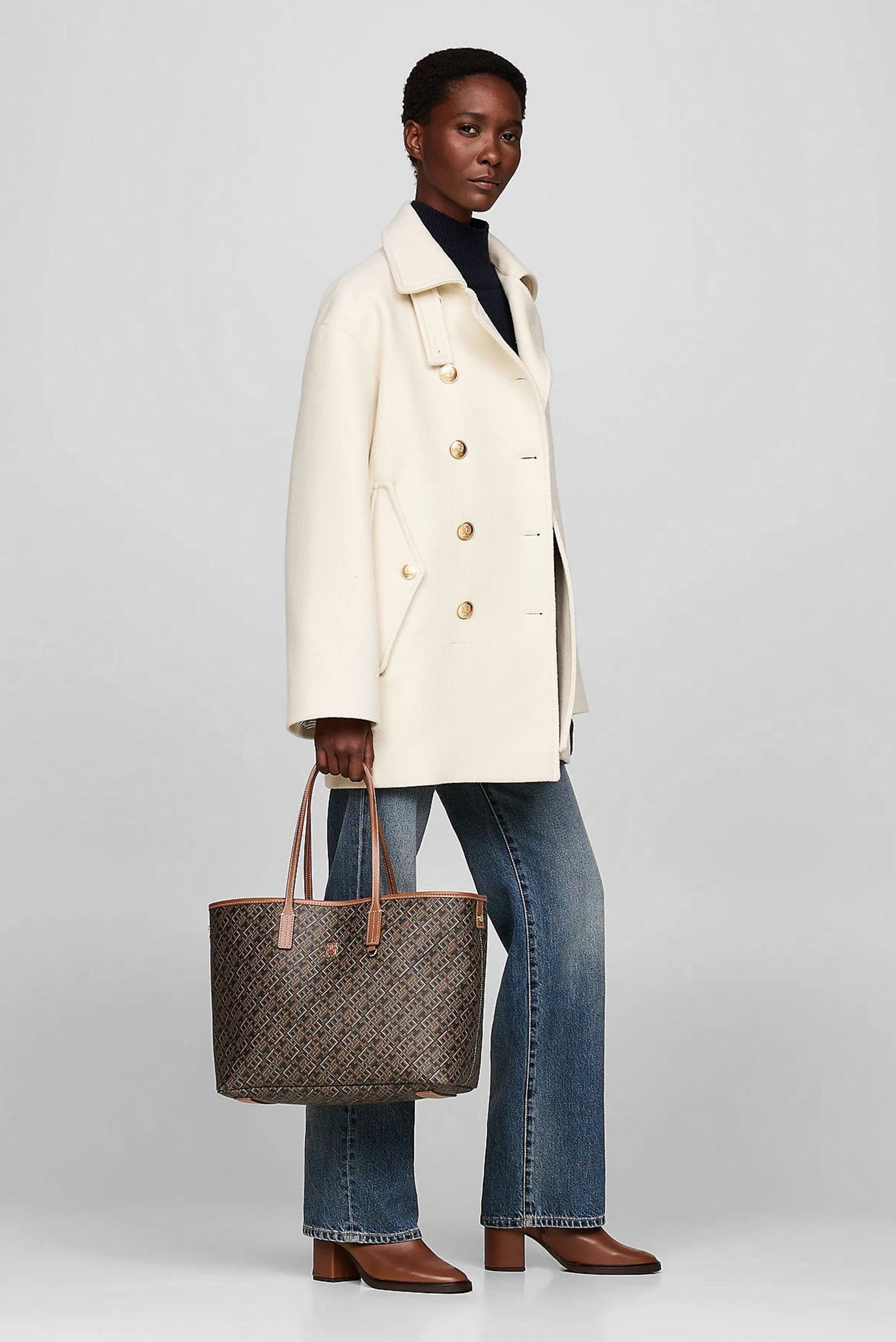 Женская коричневая сумка с узором TH MONOPLAY LEATHER TOTE 2