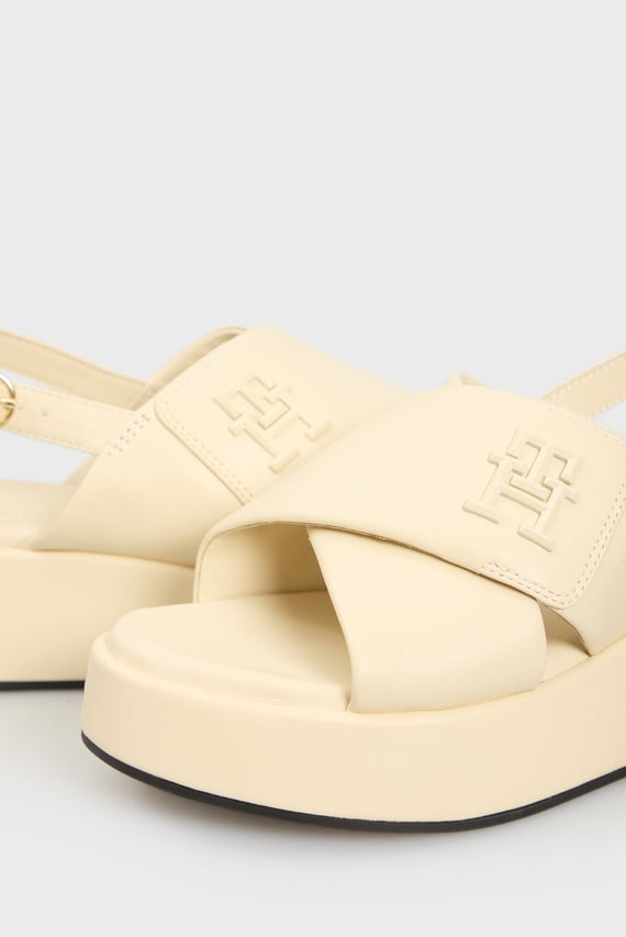 Женские белые кожаные сандали TH LOGO HW PADDED LEATHER SANDAL