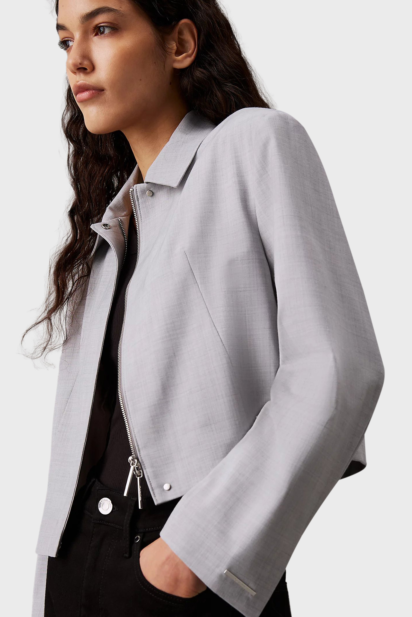 Женский серый шерстяной жакет WOOL BLEND SHORT 4