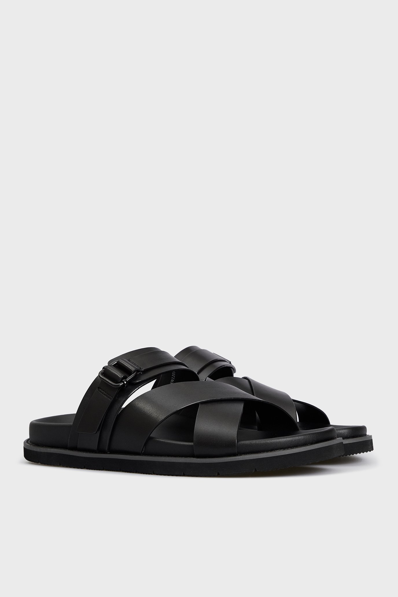 Мужские черные кожаные слайдеры 3