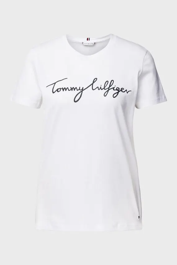 Женская белая футболка REG C-NK SIGNATURE TEE SS Tommy Hilfiger