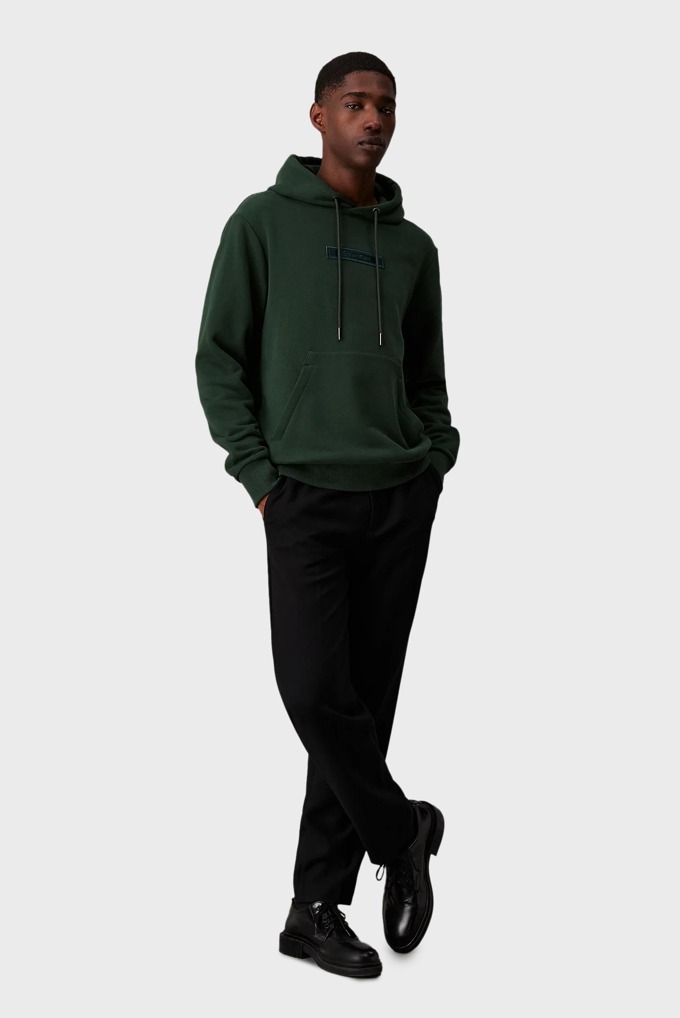 Мужское темно-зеленое худи EMBROIDERED LOGO PEACHED 2