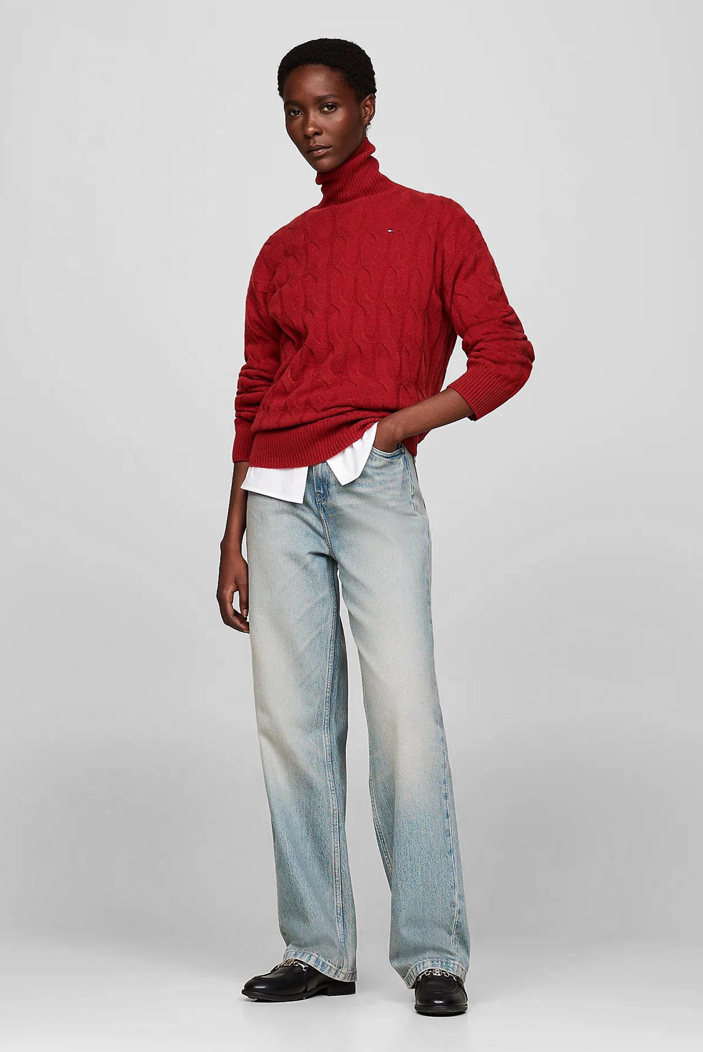 Женский красный шерстяной гольф SOFT WOOL CABLE ROLL-NK 2