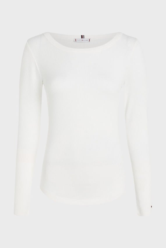 Женский белый лонгслив SLIM 5X2 RIB O-NK LS