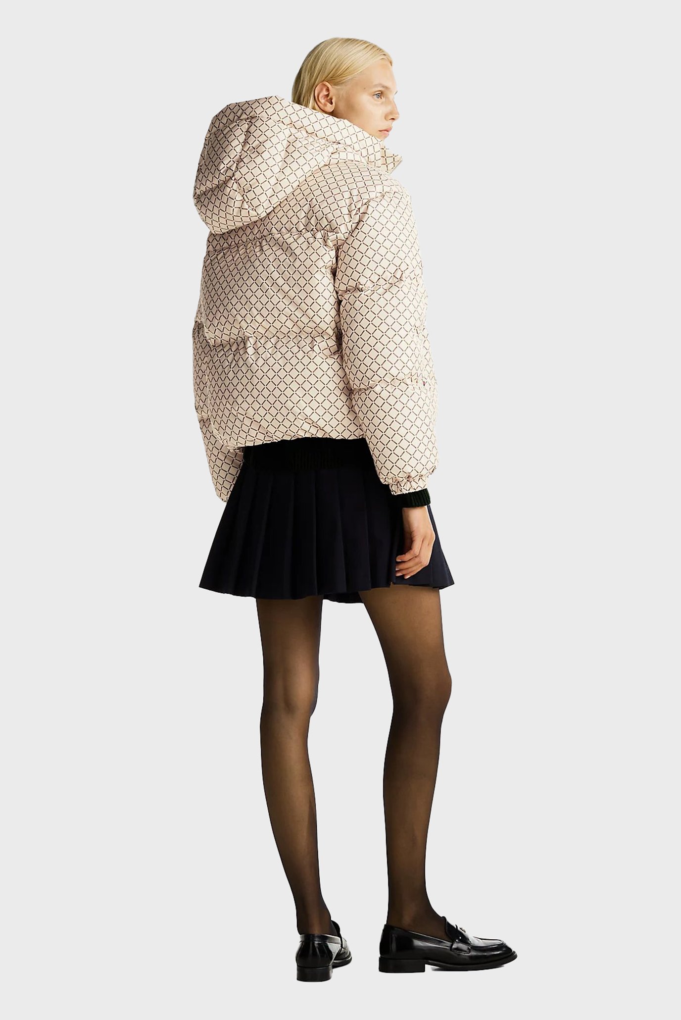 Женский бежевый пуховик с узором NEW YORK DOWN AOP JKT WITH HOOD 4