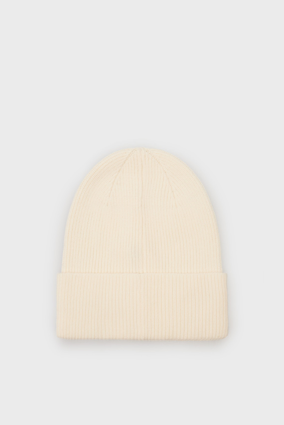 Женская белая шапка CK EMBROIDERY FINE RIB BEANIE