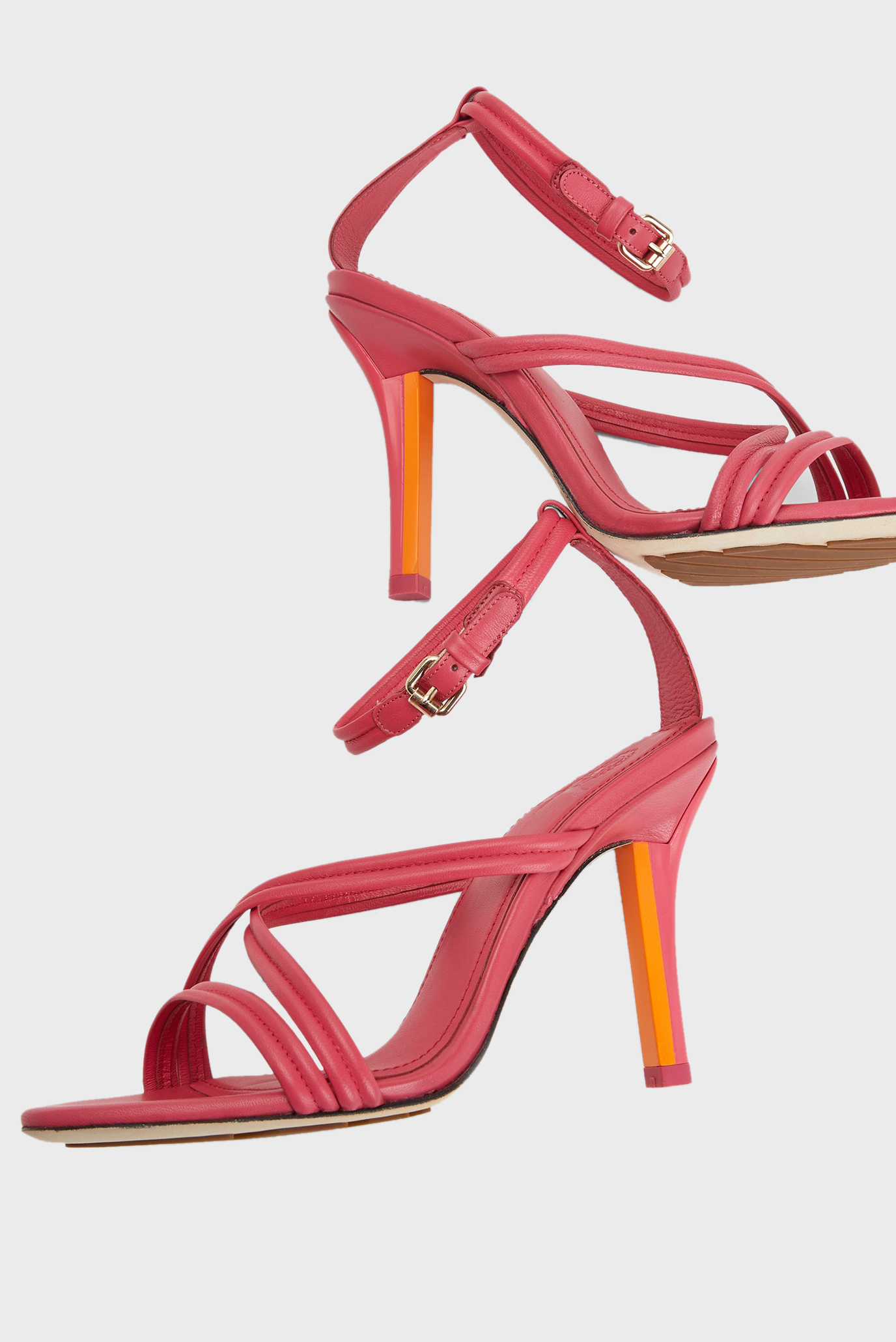 Женские розовые кожаные босоножки THL COLORBLOCK 9