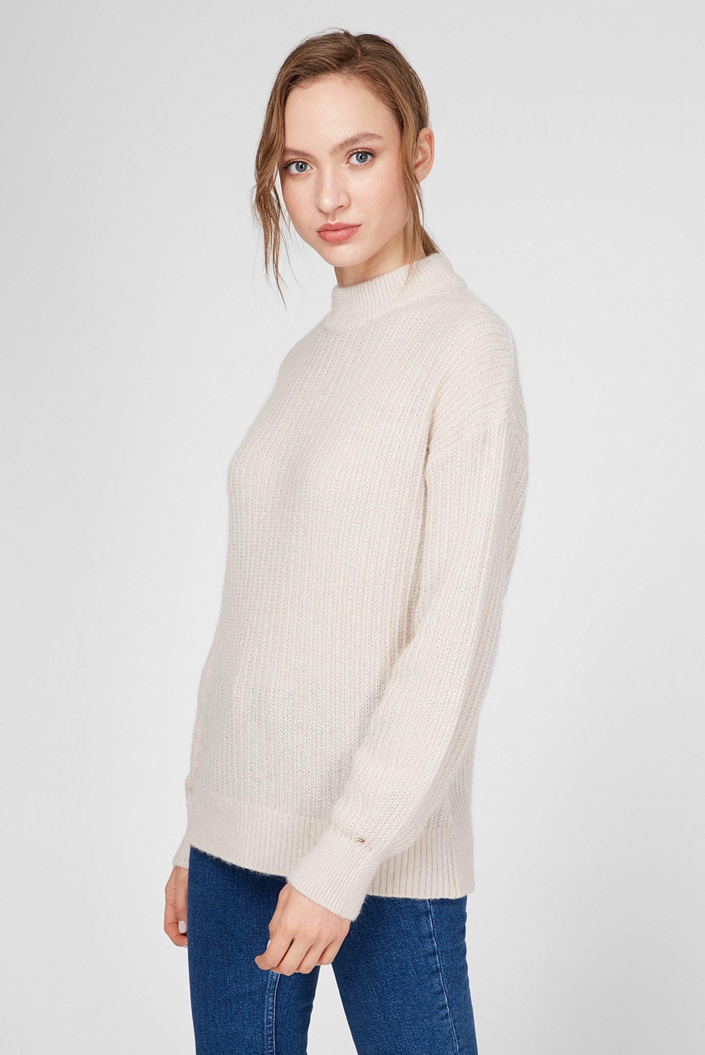 Женский бежевый свитер TEXTURED STITCH MOCK-NK 8