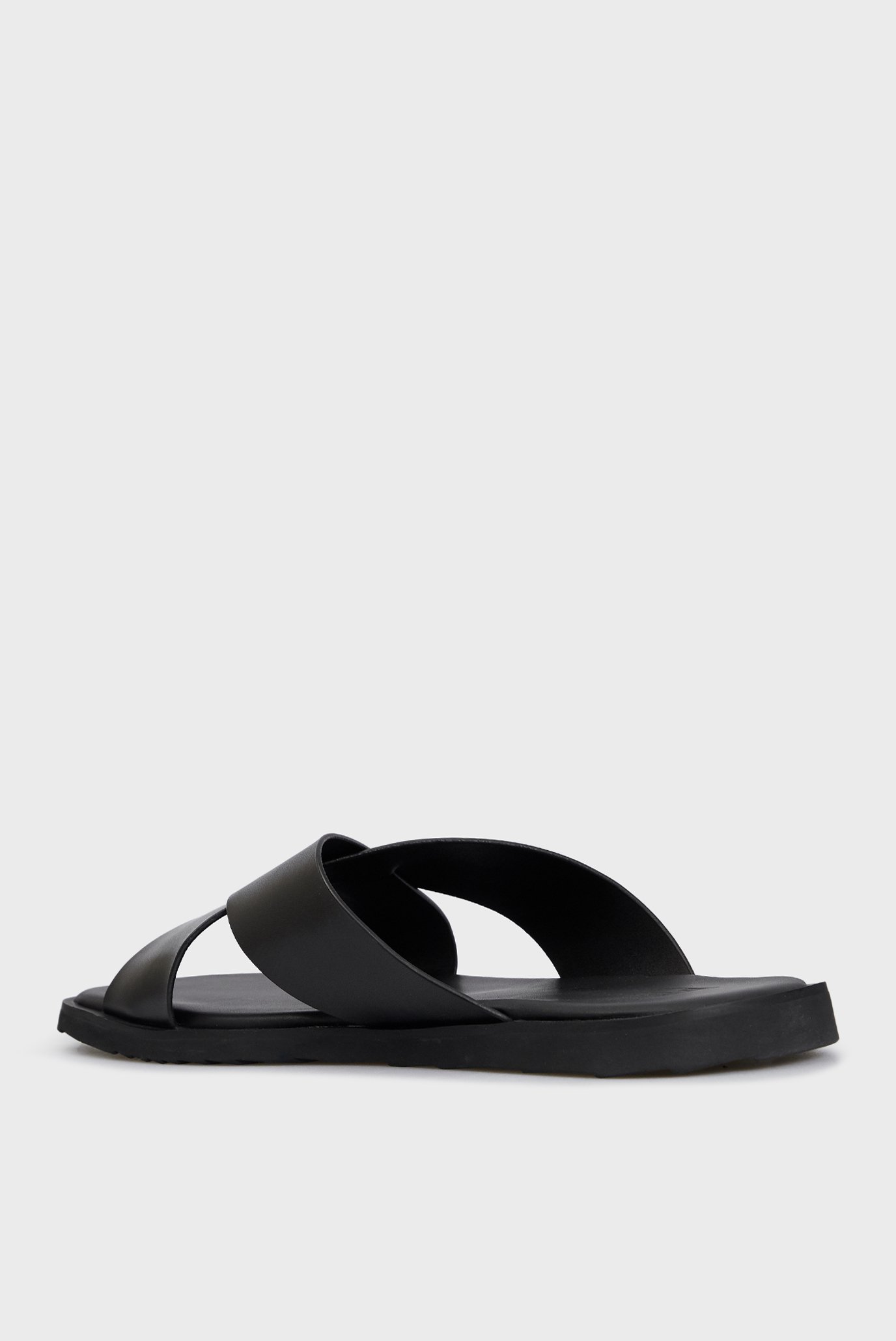 Мужские черные кожаные слайдеры 5