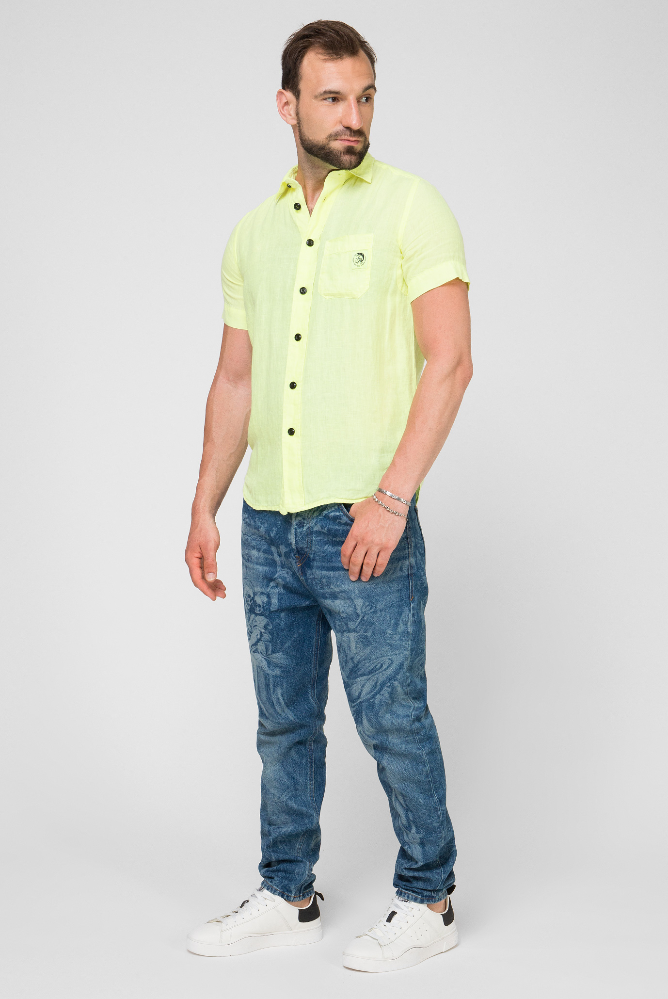 Мужская желтая льняная рубашка S-kiruma 10