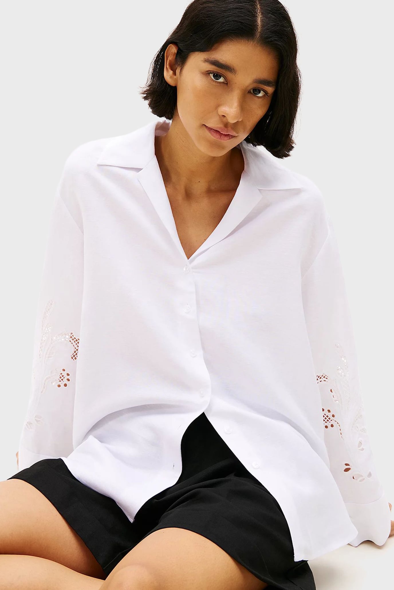 Женская белая льняная рубашка BRODERIE ANGLAISE 4