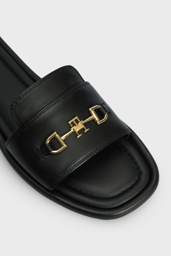 Женские черные кожаные слайдеры LEATHER HORSEBIT MULE