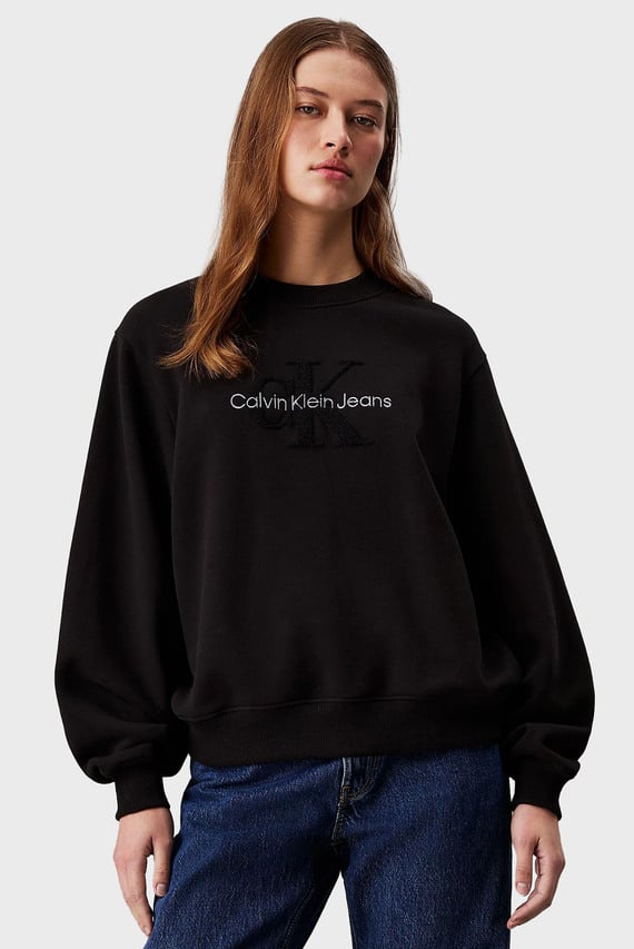 Женский черный свитшот CHENILLE MONOLOGO CREWNECK