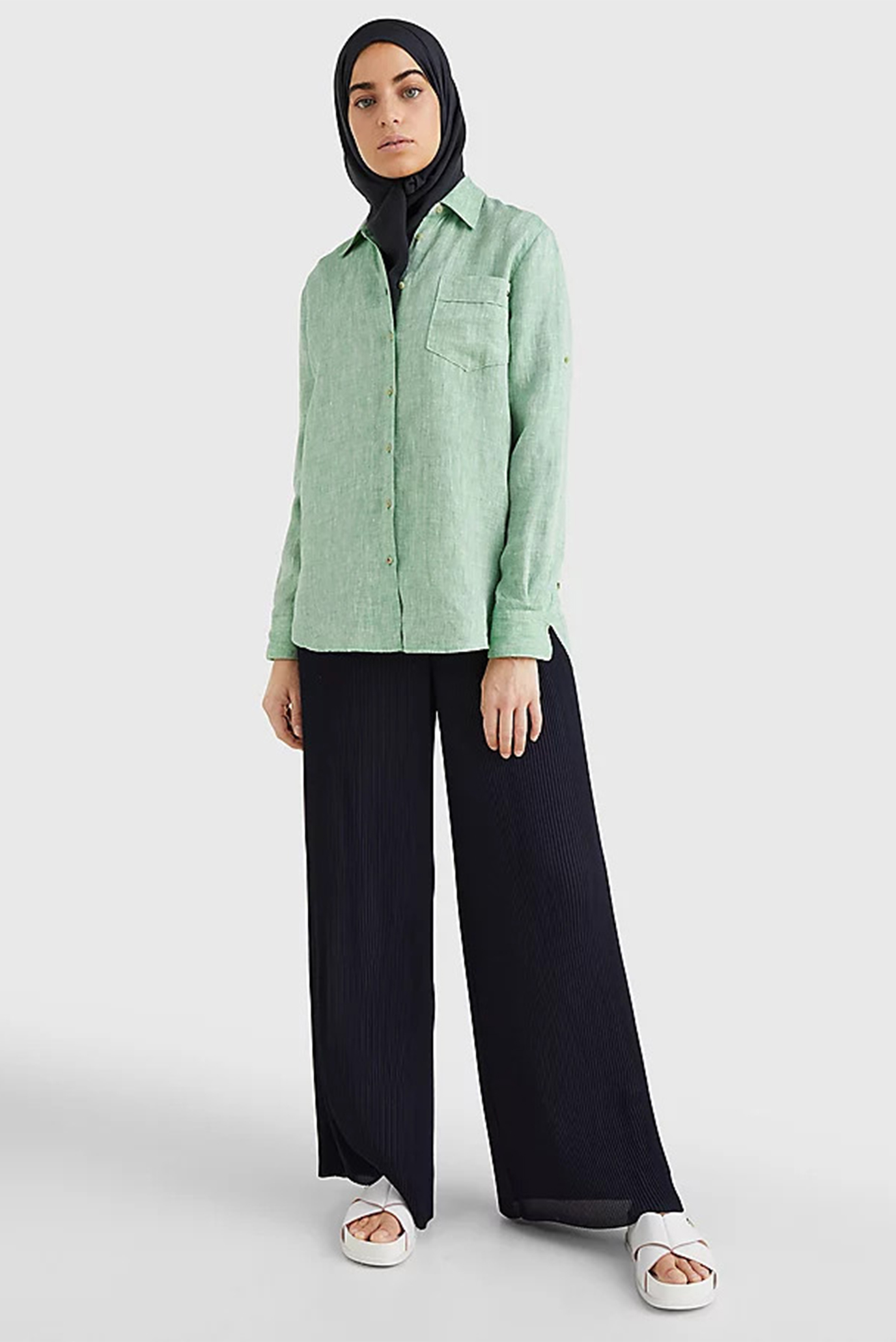 Женская зеленая льняная рубашка LINEN N RELAXED LONG 7